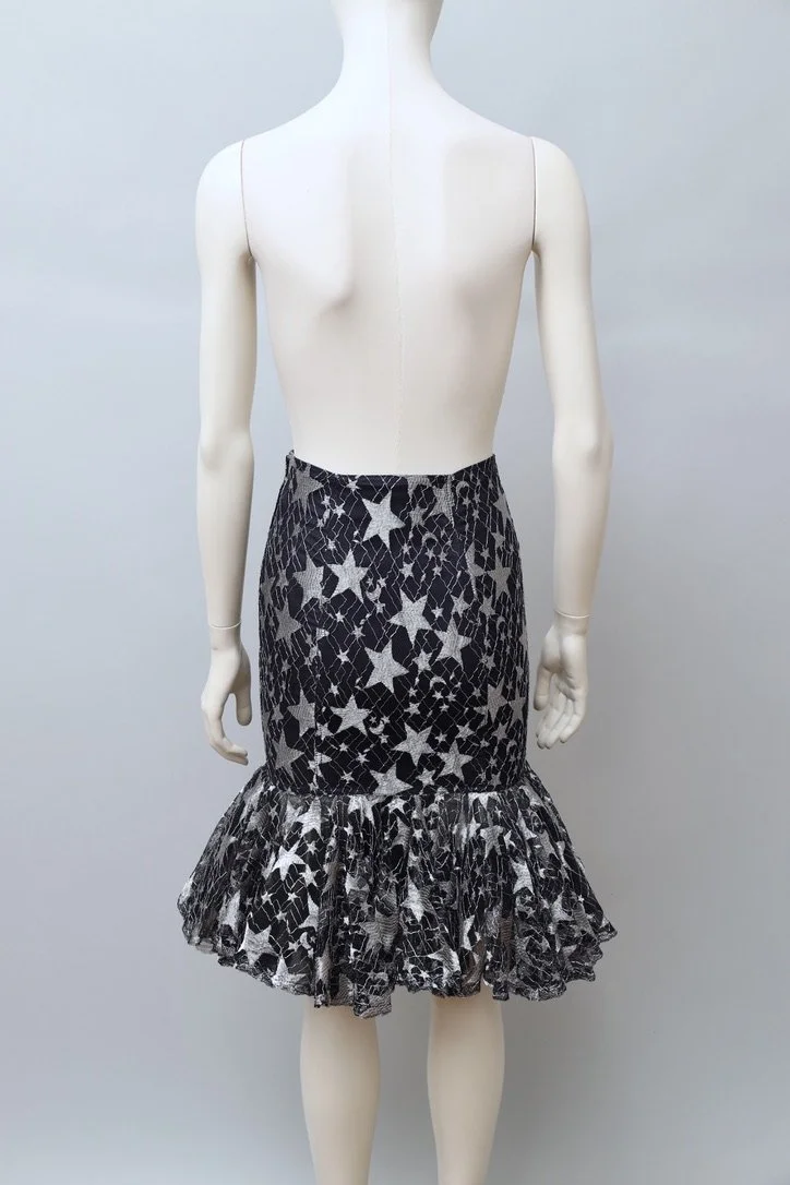 F/W 1986 Chantal Thomass midnight blue silver thread star lace tulle skirt