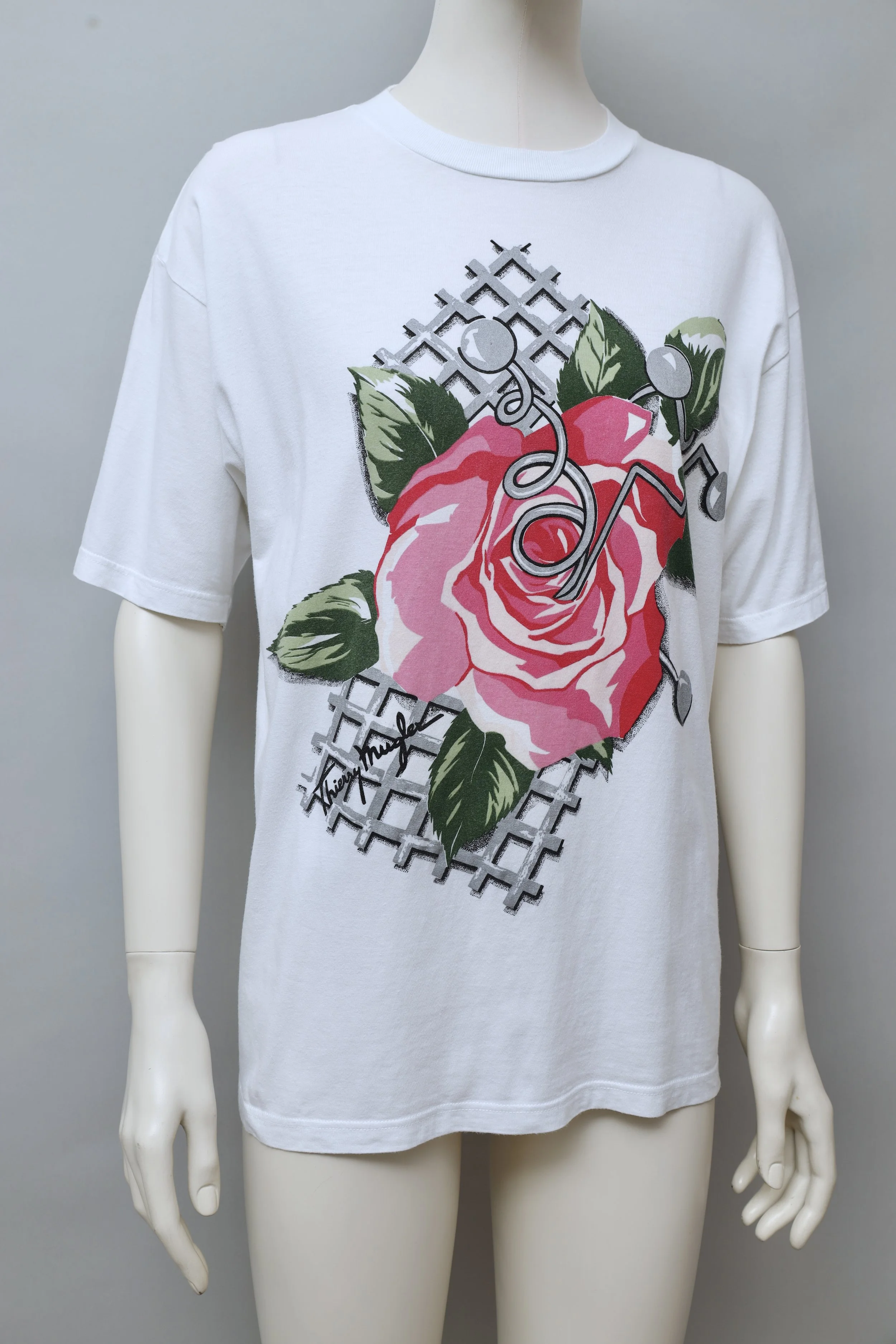 late 1980s Thierry Mugler Jeans rose grid graphic t-shirt