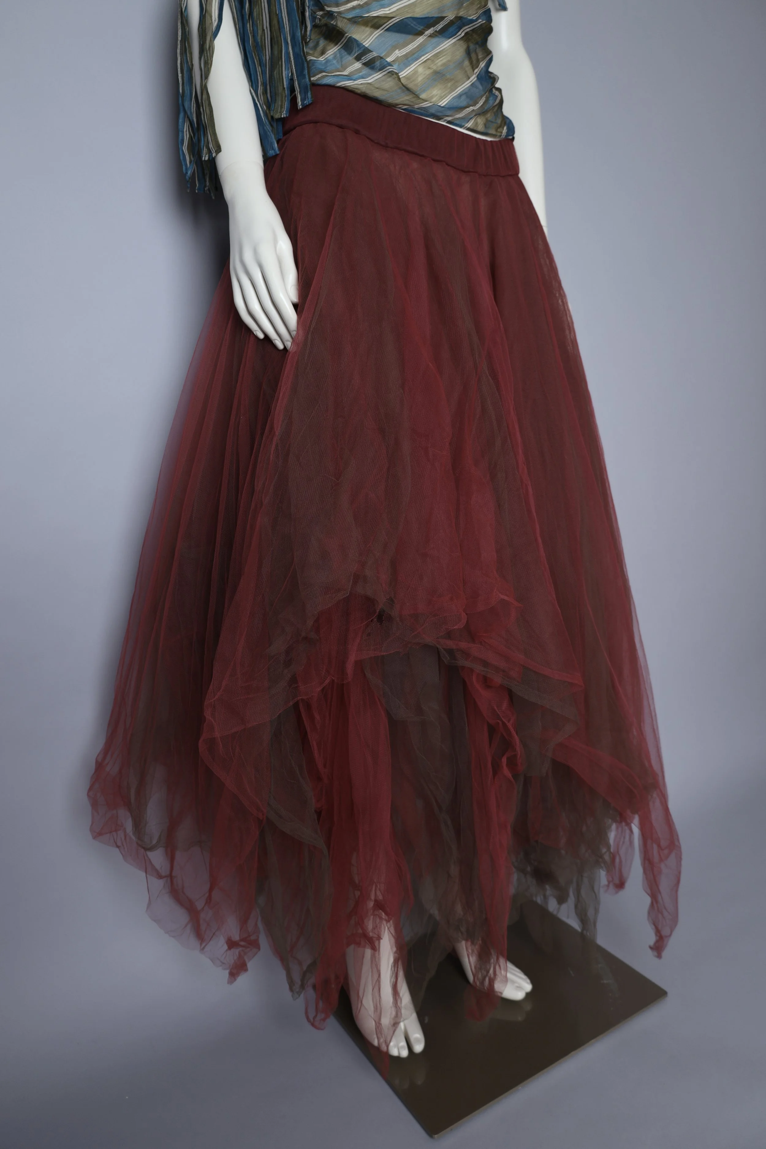 F/W 1994 G Gigli by Romeo Gigli burgundy and grey tulle skirt