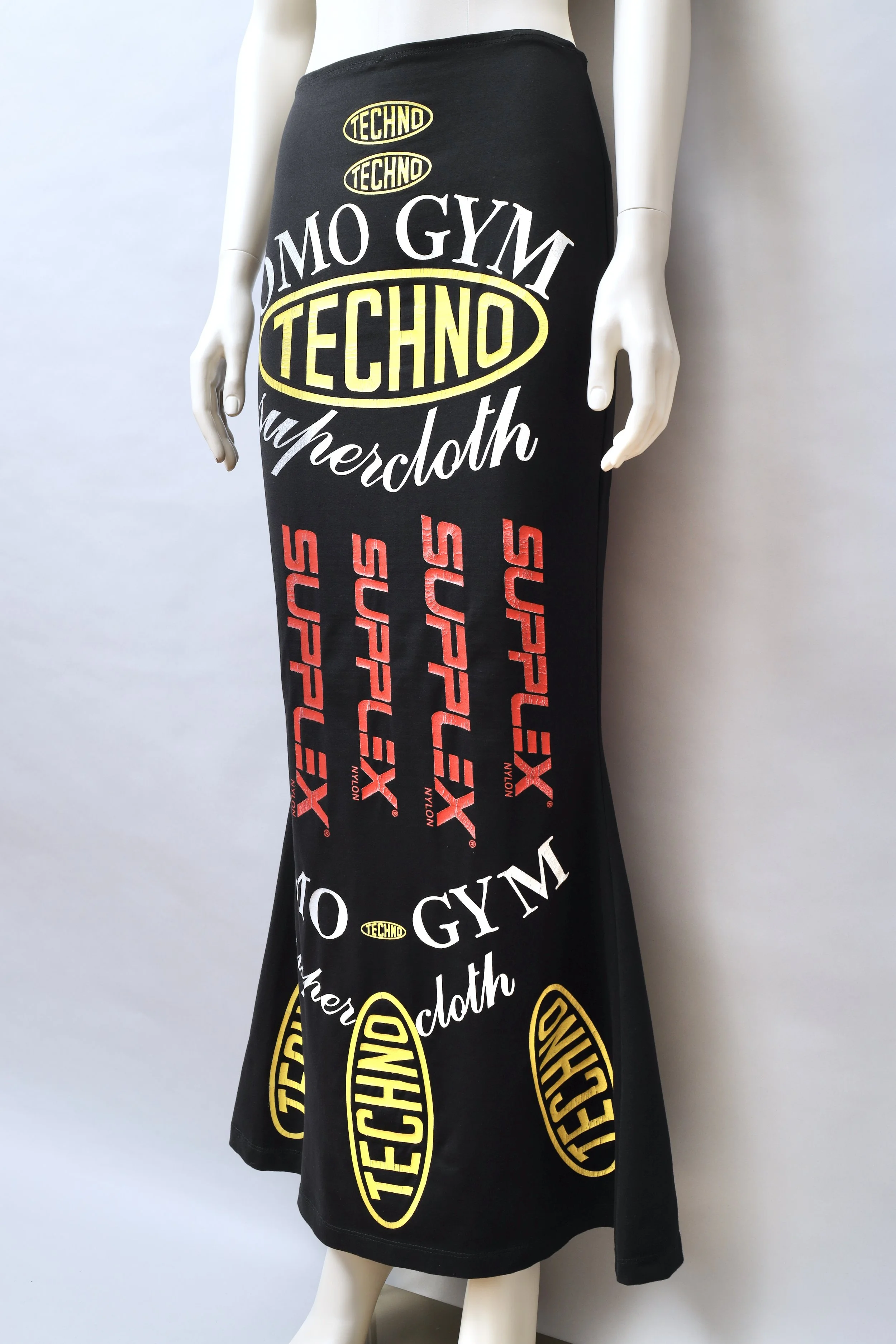 1990s Norma Kamali OMO gym techno print maxi skirt