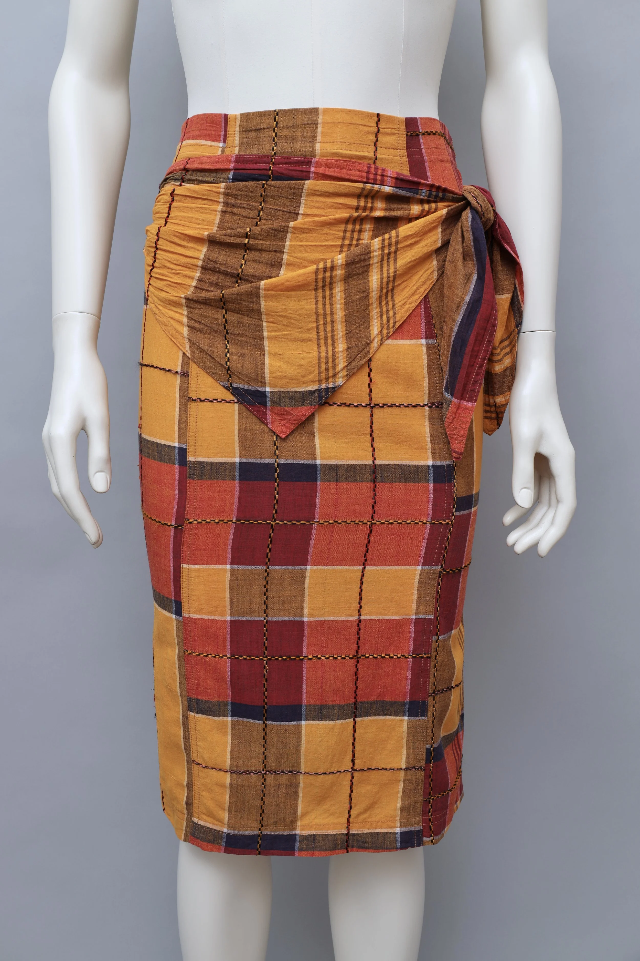 1980s Chantal Thomass madras sash pencil skirt