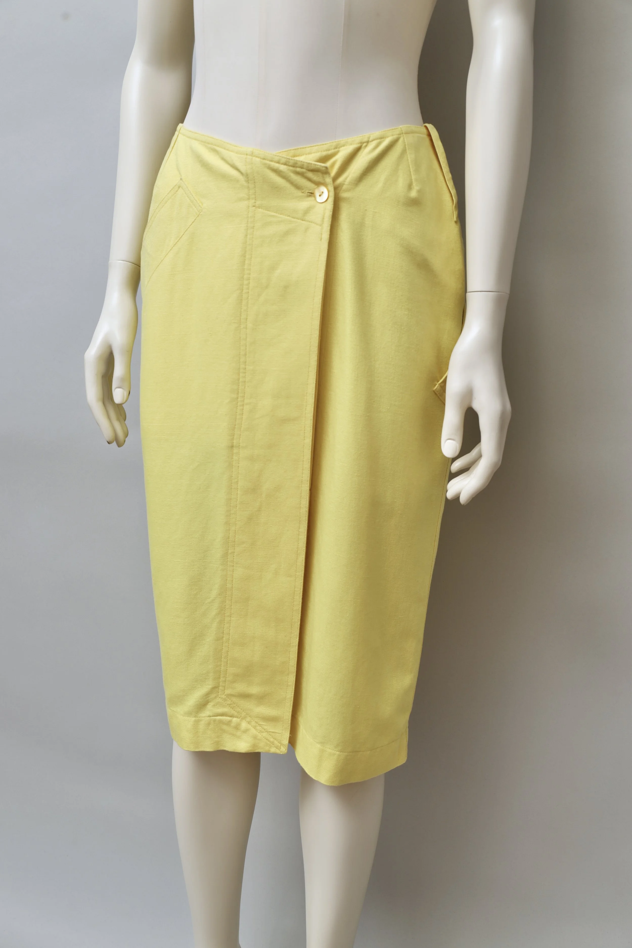 1980s Claude Montana yellow cotton asymmetrical wrap skirt