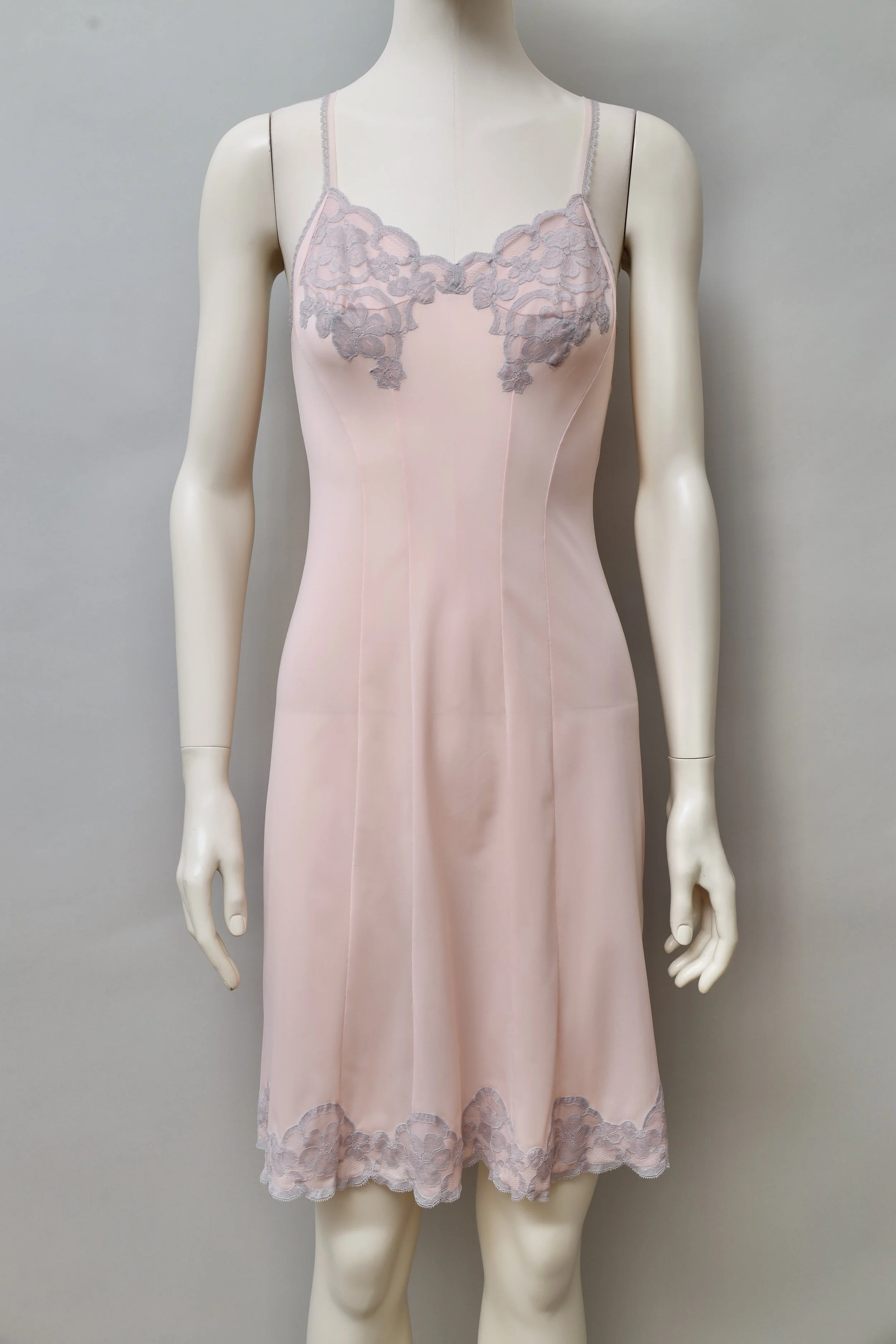 1960s deadstock Neyret Paris salmon rose nylon lace slip dress