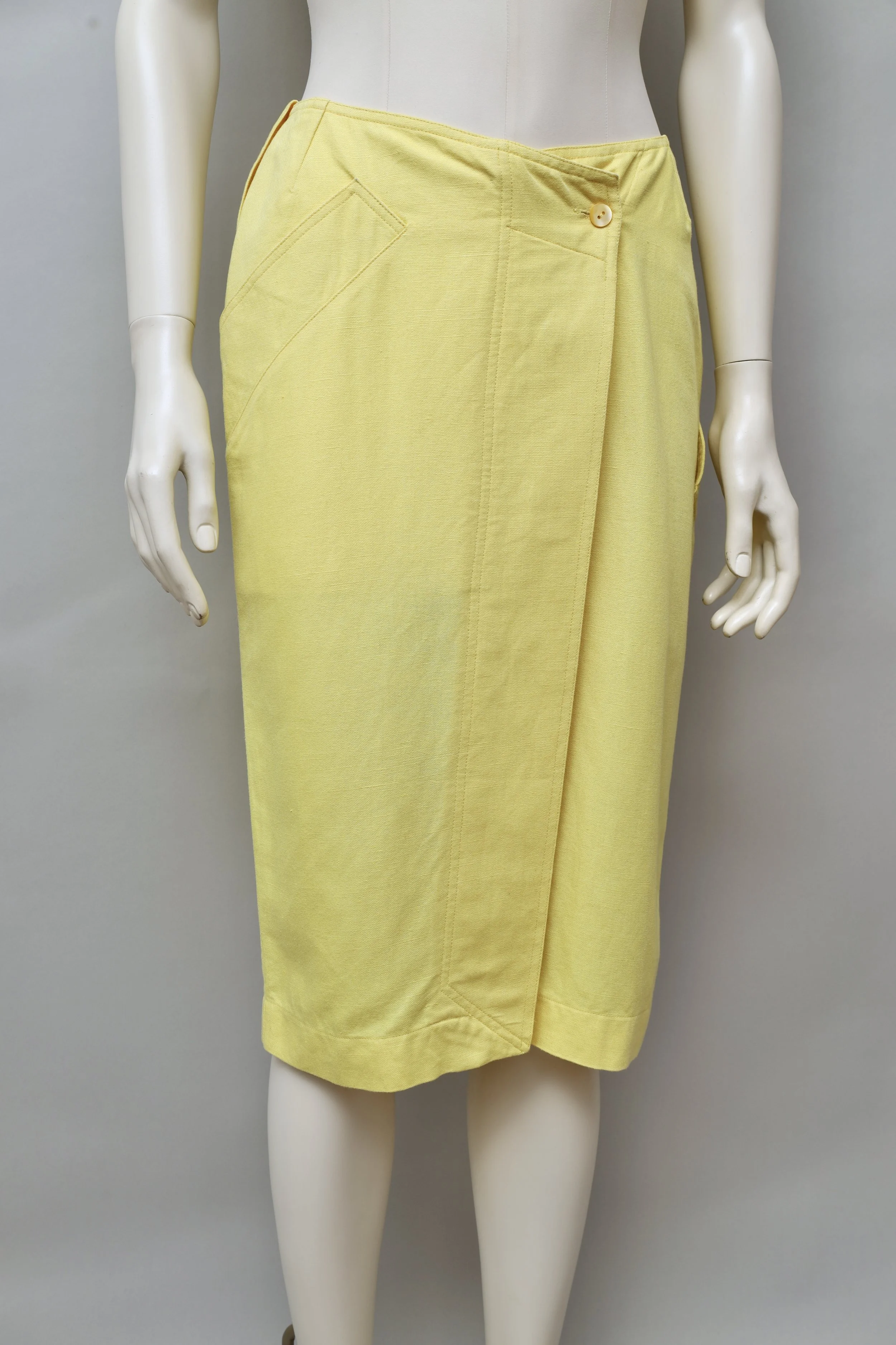 1980s Claude Montana yellow cotton asymmetrical wrap skirt