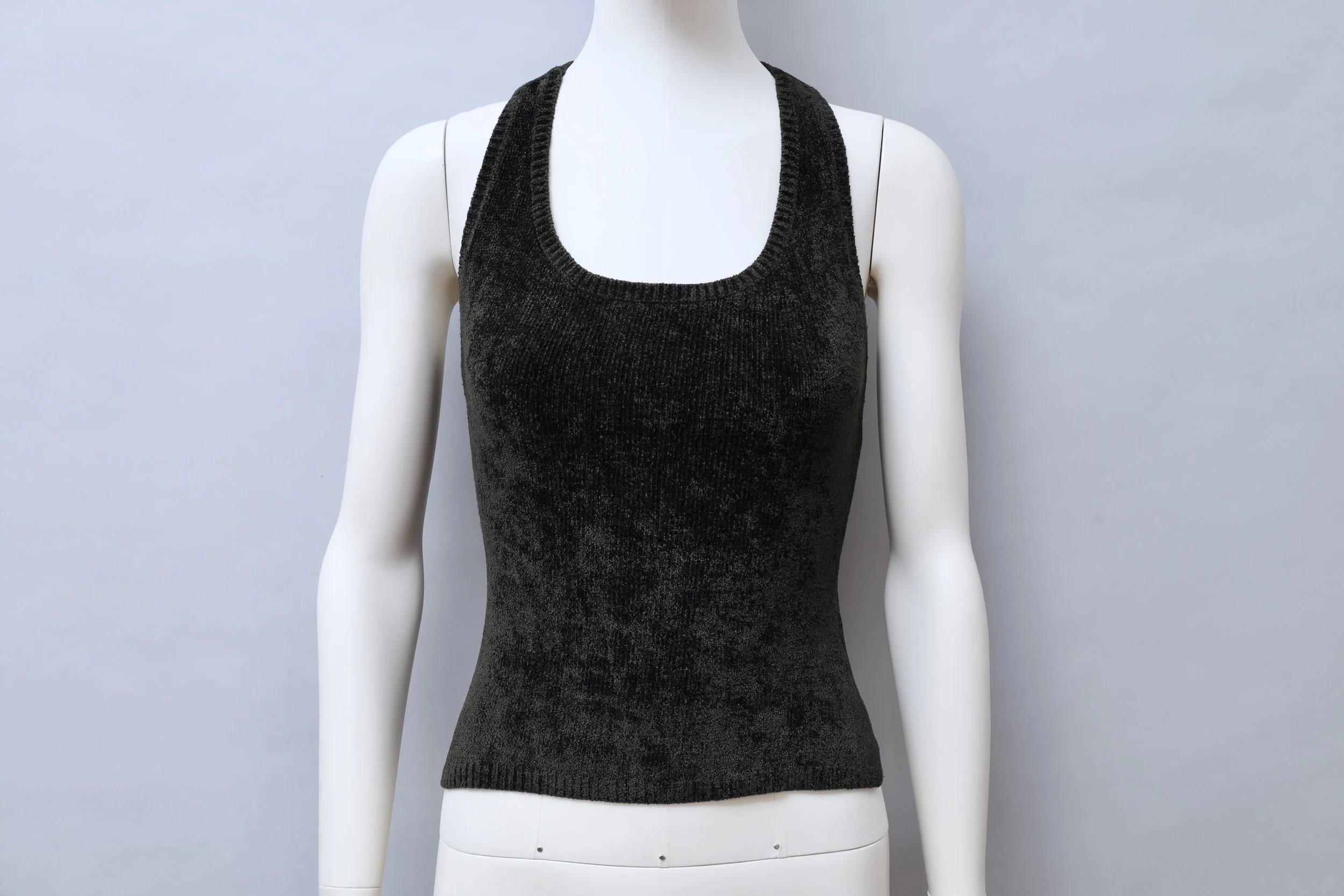 1990s Cacharel dark green chenille cross back top