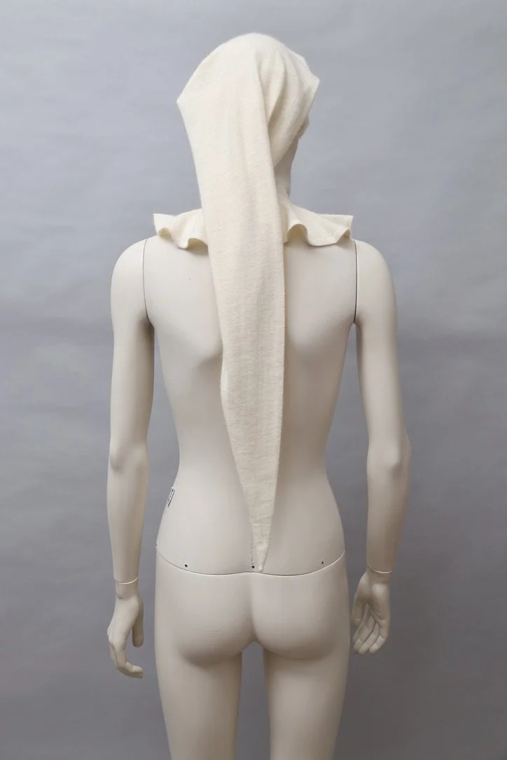 1980s Chantal Thomass cream wool angora blend buttoned liripipe hood