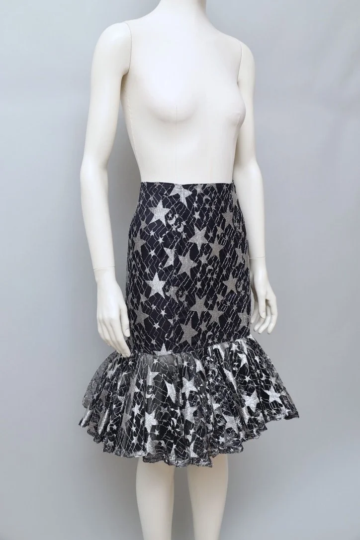 F/W 1986 Chantal Thomass midnight blue silver thread star lace tulle skirt
