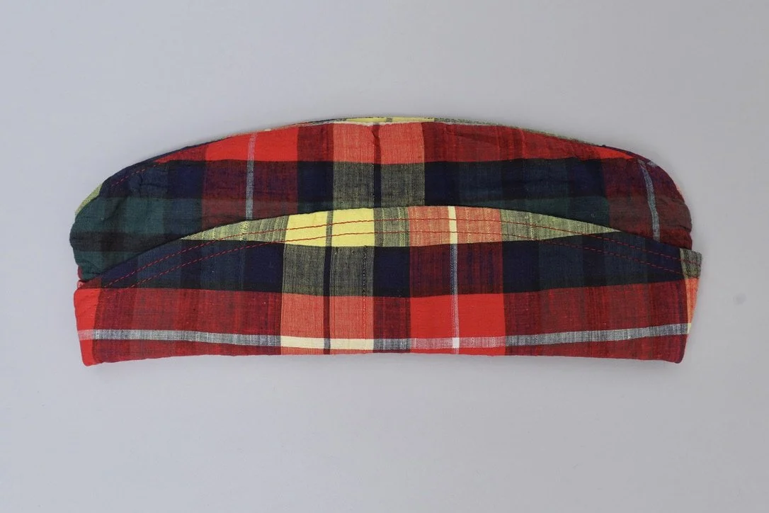 S/S 1984 Chantal Thomass red and yellow cotton tartan hat flat