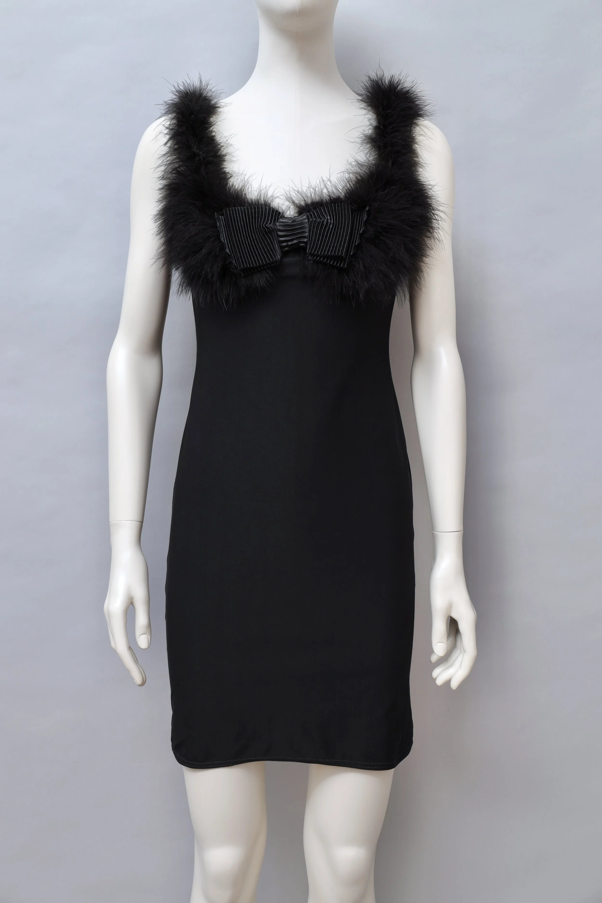 F/W 1991 Chantal Thomass black marabou feather mini dress