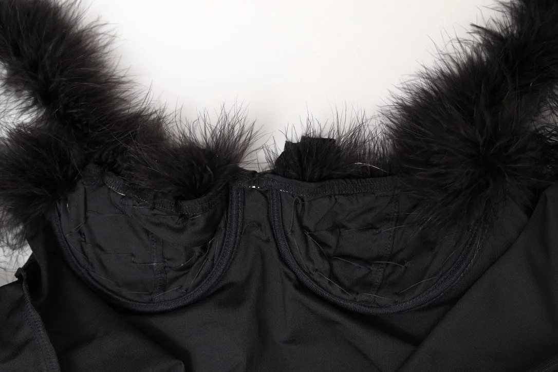 F/W 1991 Chantal Thomass black marabou feather underwire cups