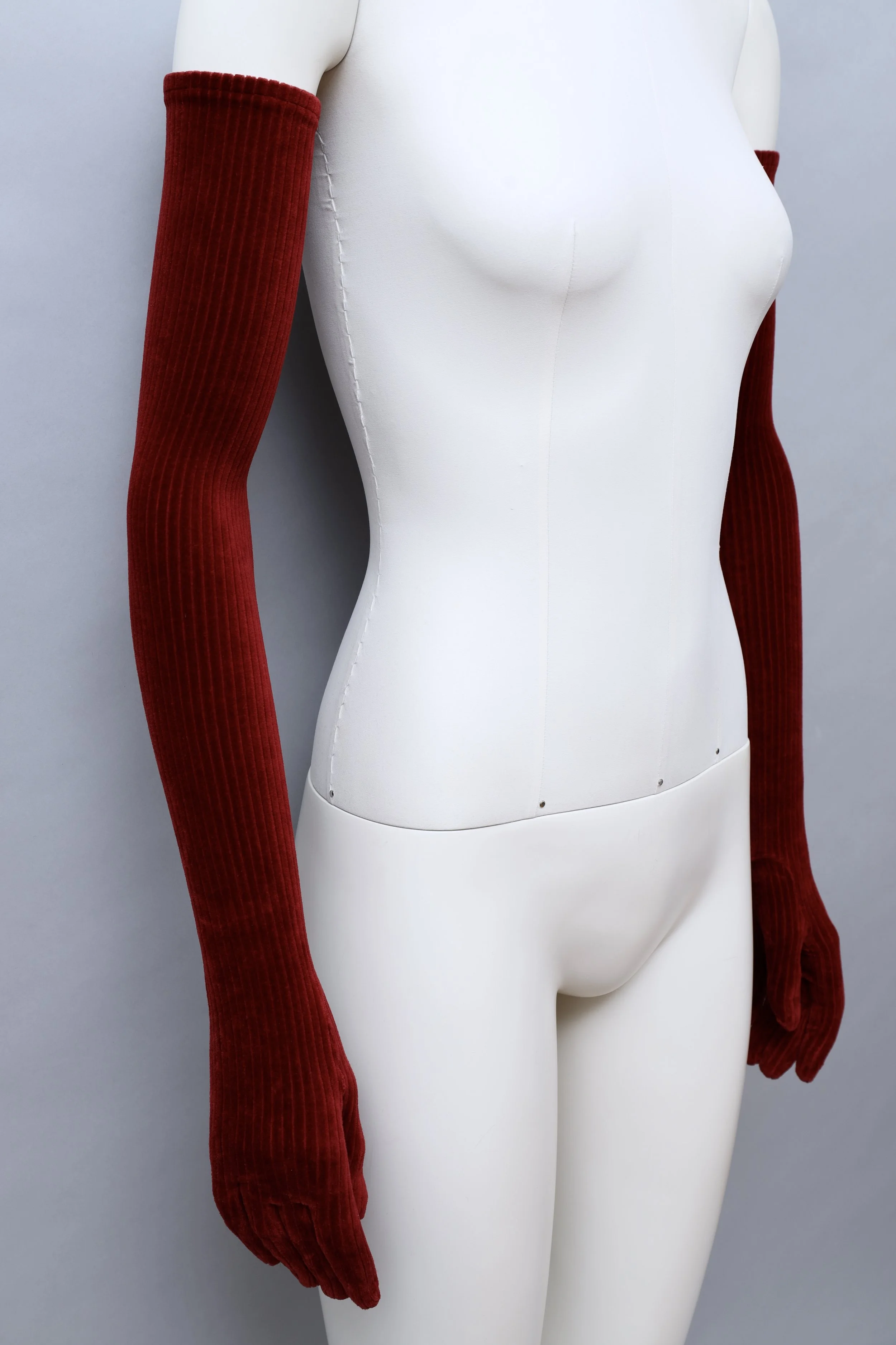 1990s G Gigli burgundy velvet corduroy opera gloves