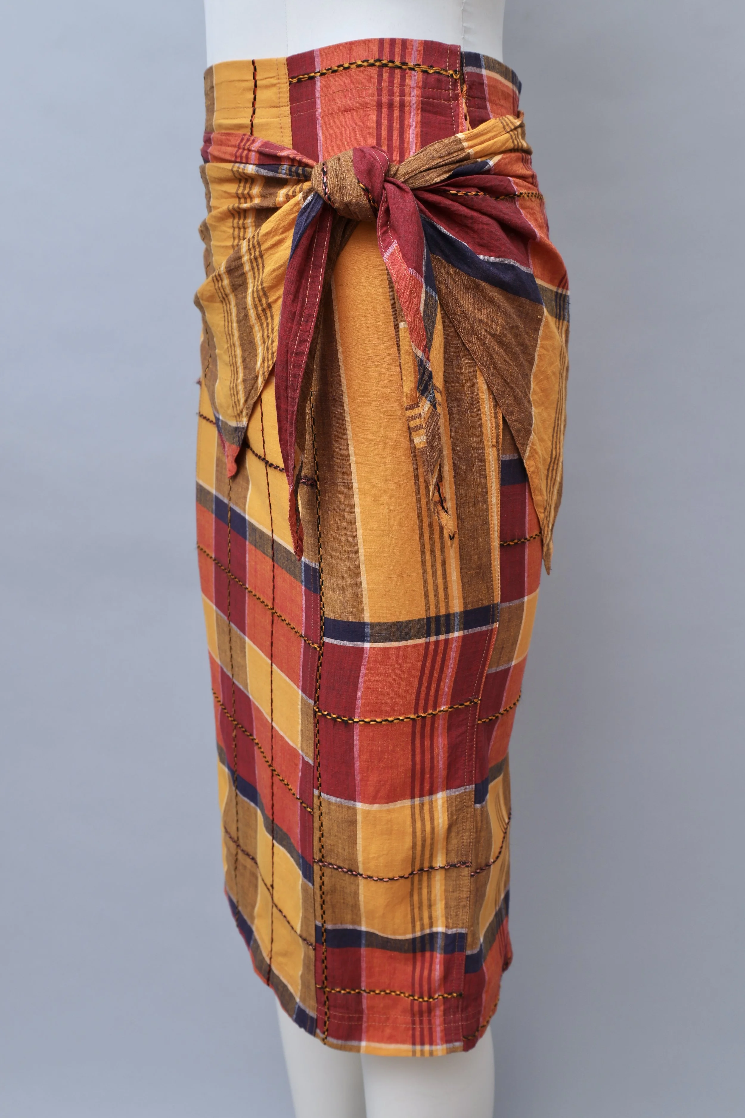 1980s Chantal Thomass madras sash pencil skirt