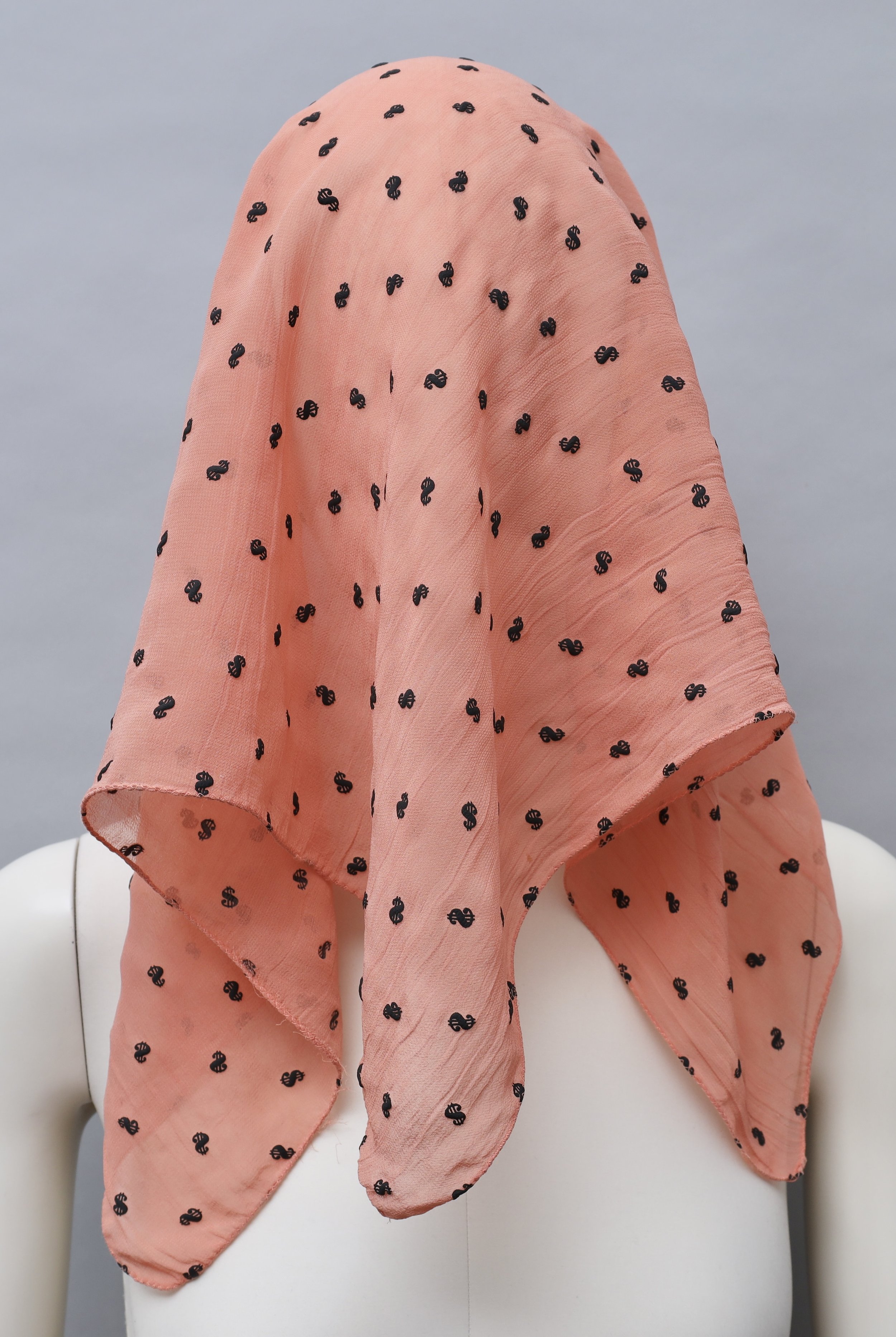 S/S 1989 Junior Gaultier dollar sign sheer salmon scarf