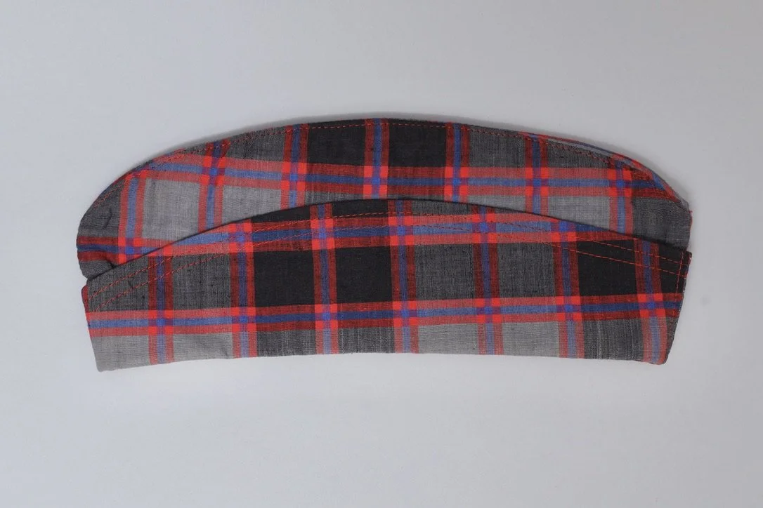 S/S 1984 Chantal Thomass pink and grey cotton tartan hat folded