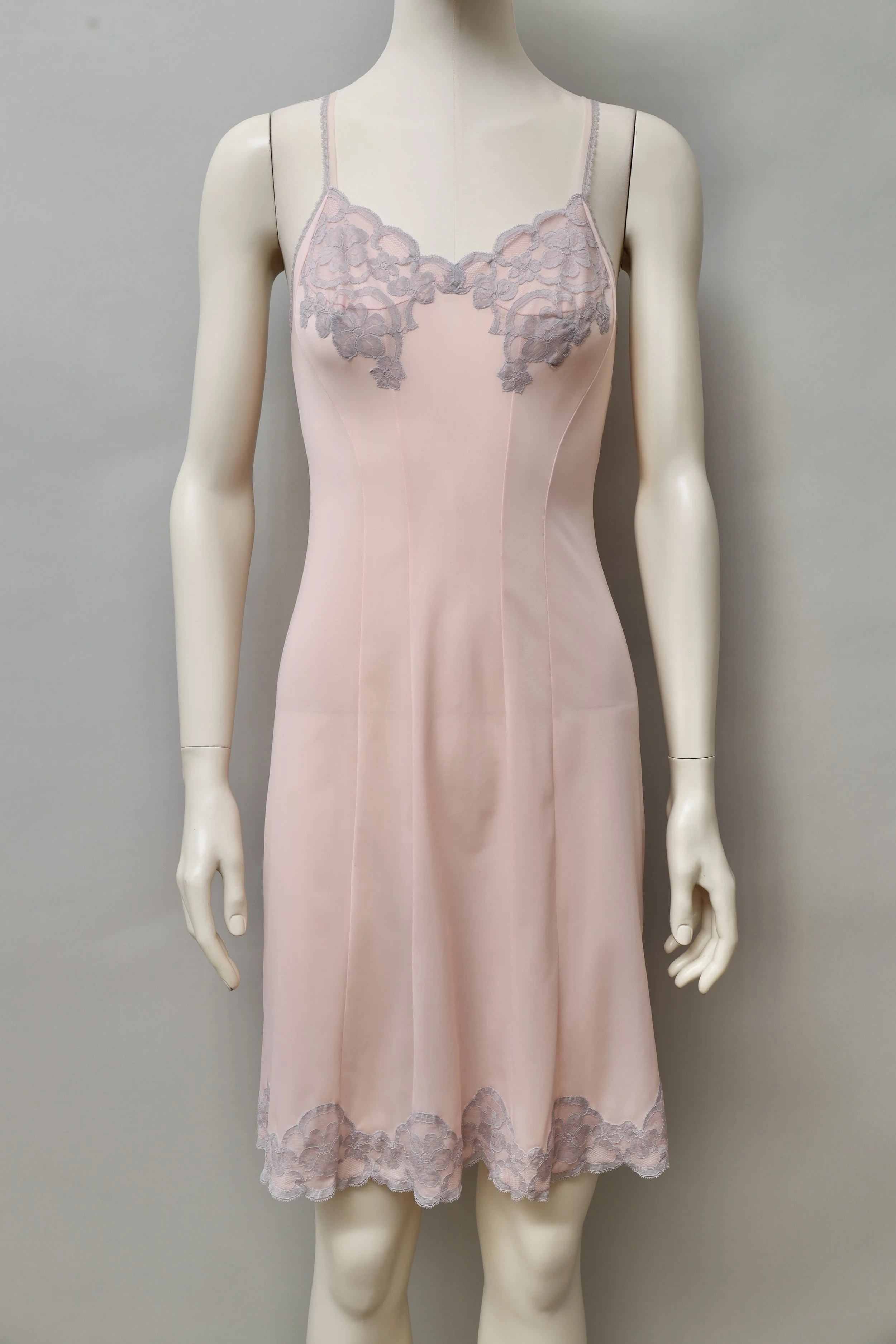1960s deadstock Neyret Paris salmon rose nylon lace slip dress