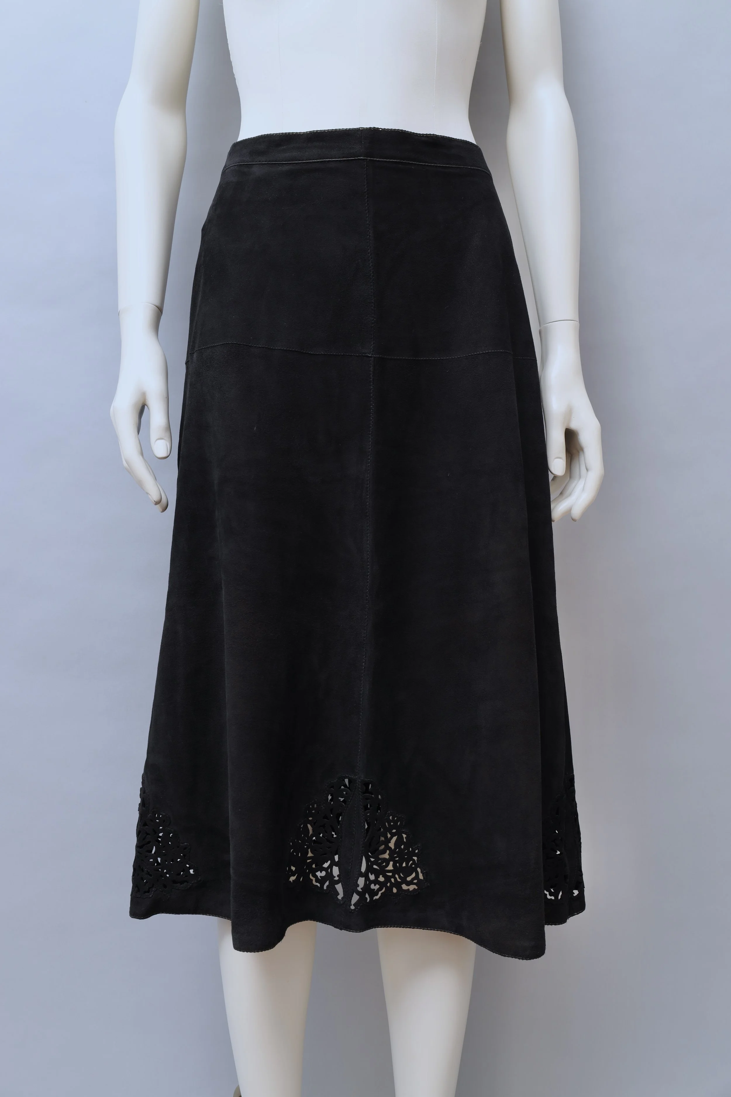 1970s Roberto Cavalli black butterfly laser cut suede skirt