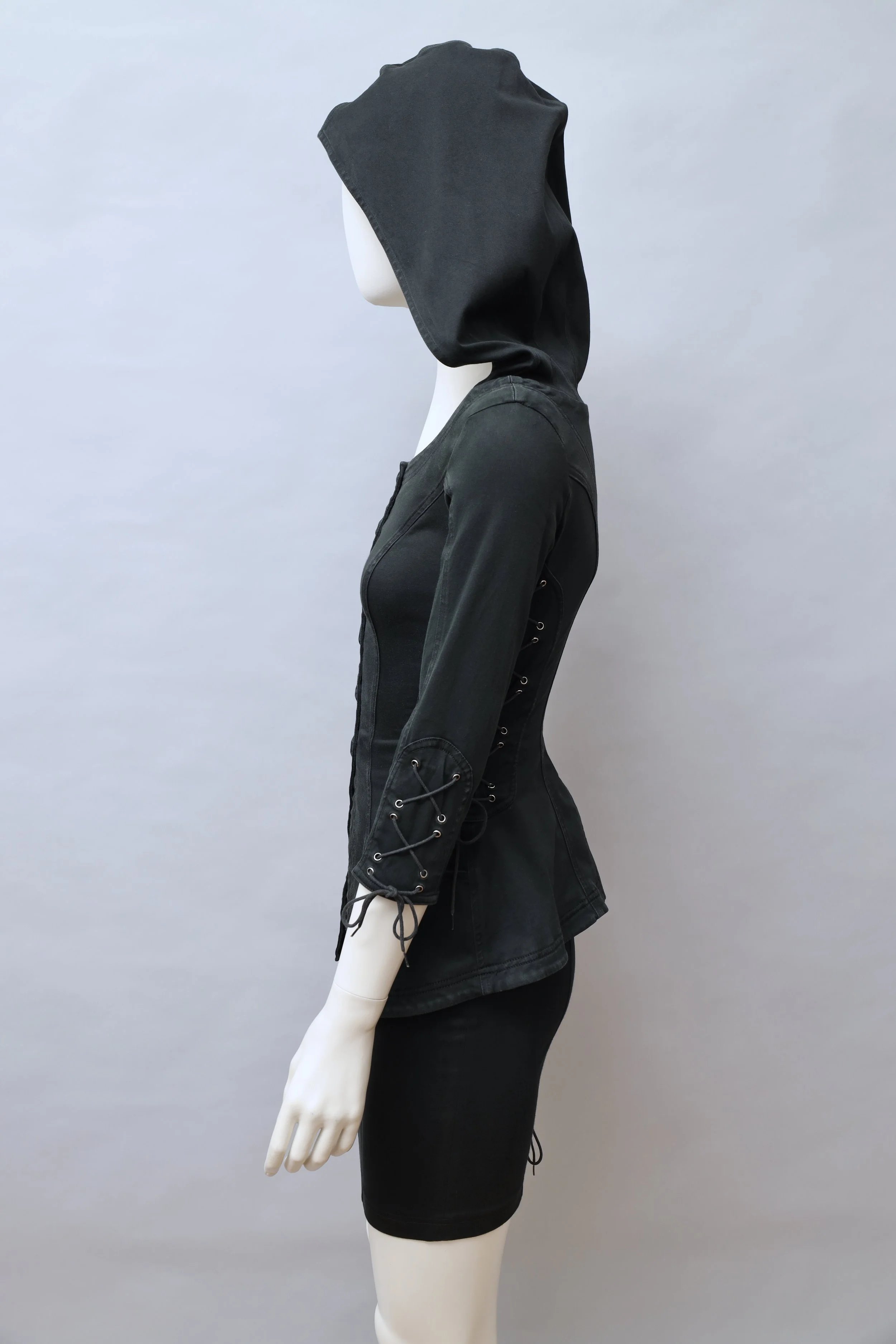S/S 1991 Chantal Thomass black hooded lace ensemble