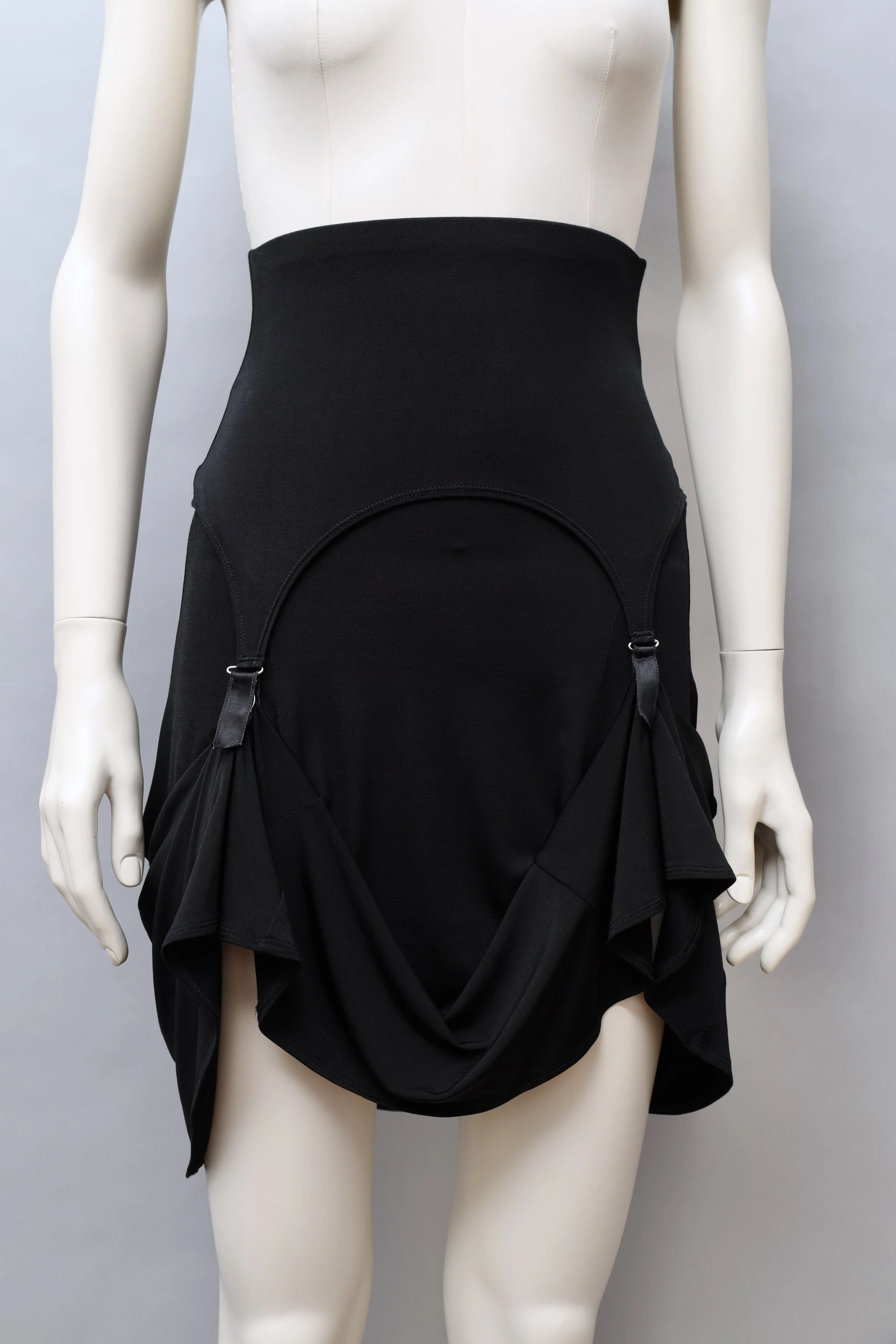 Plein Sud black stretch satin ultra high waist garter skirt