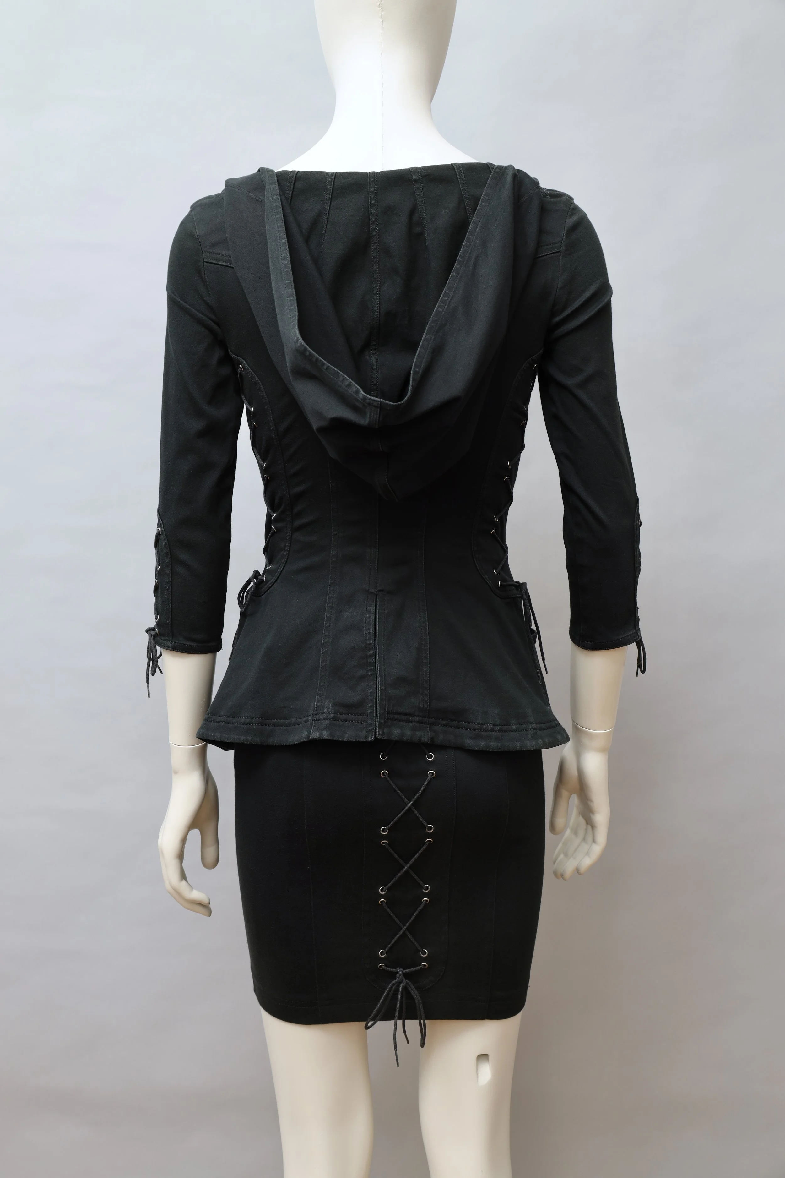 S/S 1991 Chantal Thomass black hooded lace ensemble