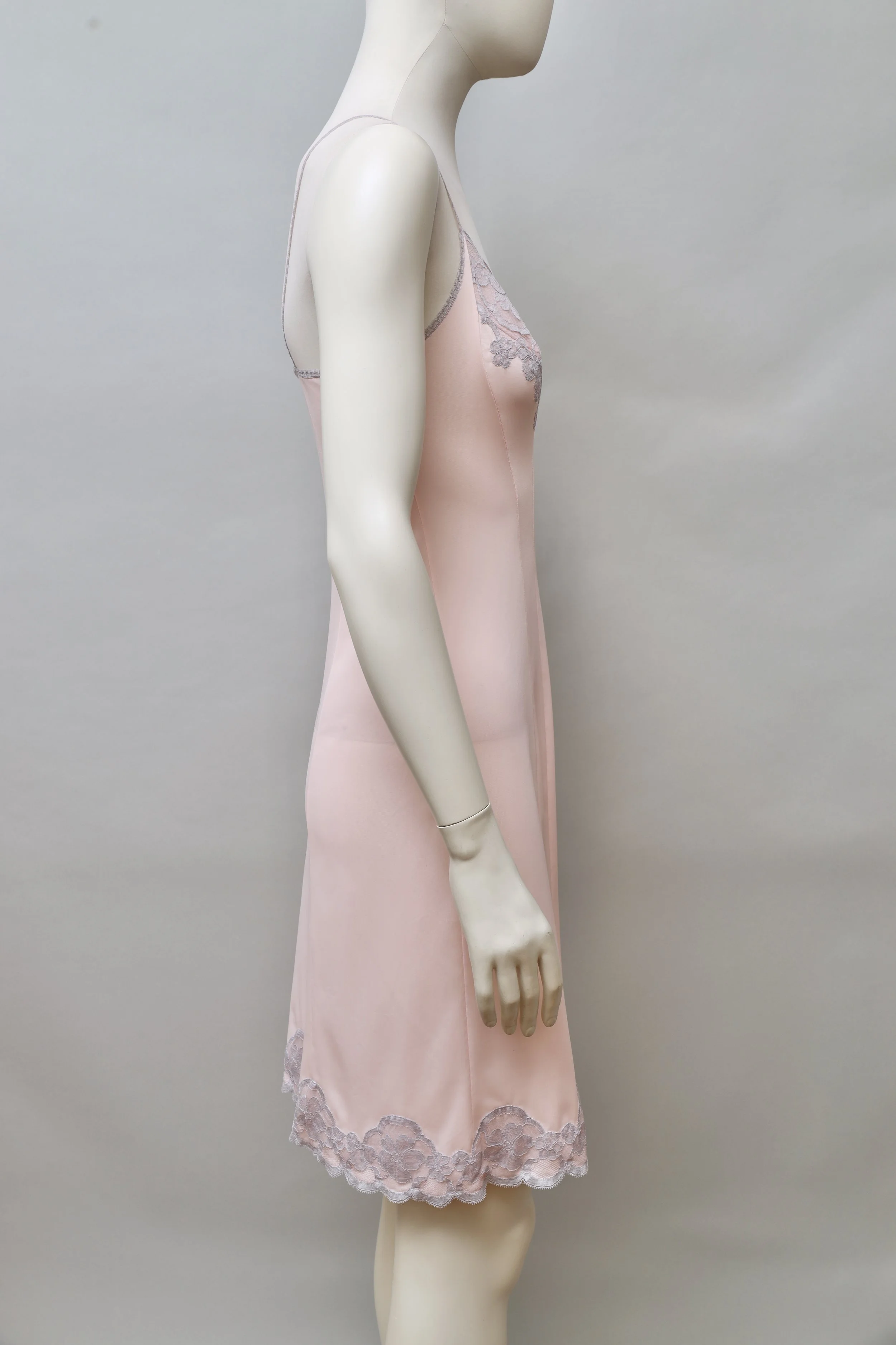 1960s deadstock Neyret Paris salmon rose nylon lace slip dress