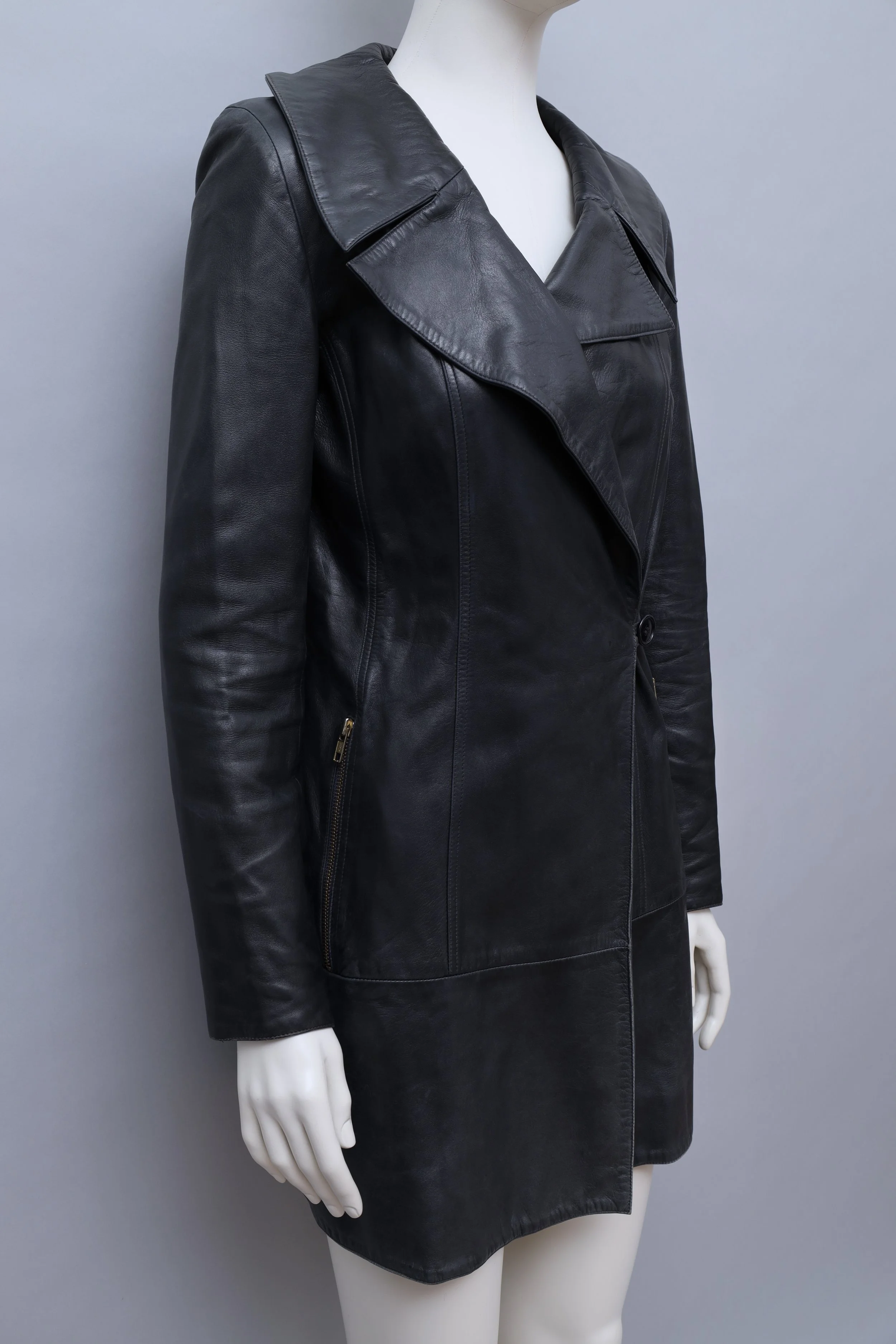 S/S 1992 Claude Montana pour Idéal Cuir black lamb leather coat