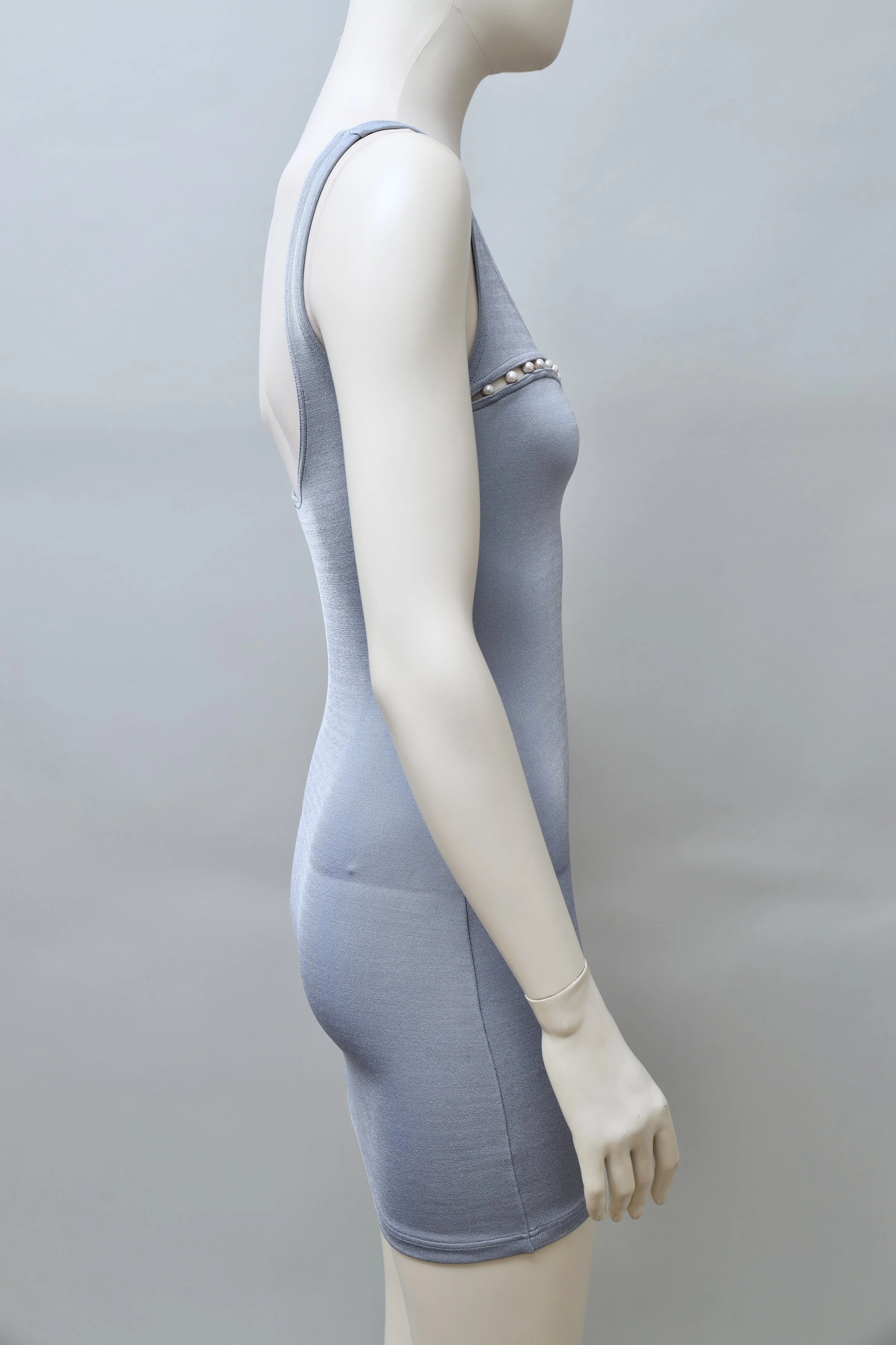 S/S 1993 Liza Bruce ice blue pearl cut out dress