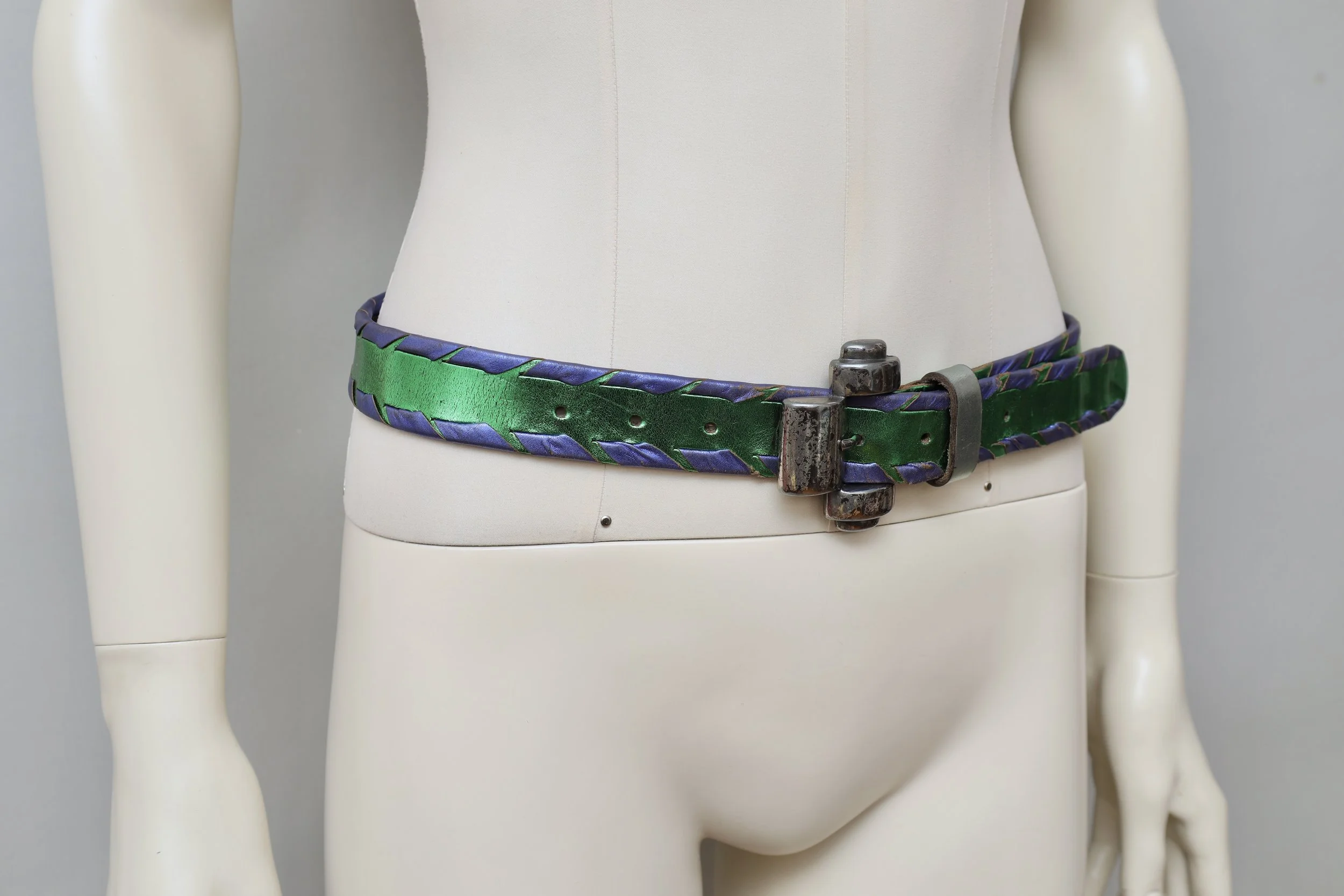 1990s Rifat Ozbek art deco metallic leather belt