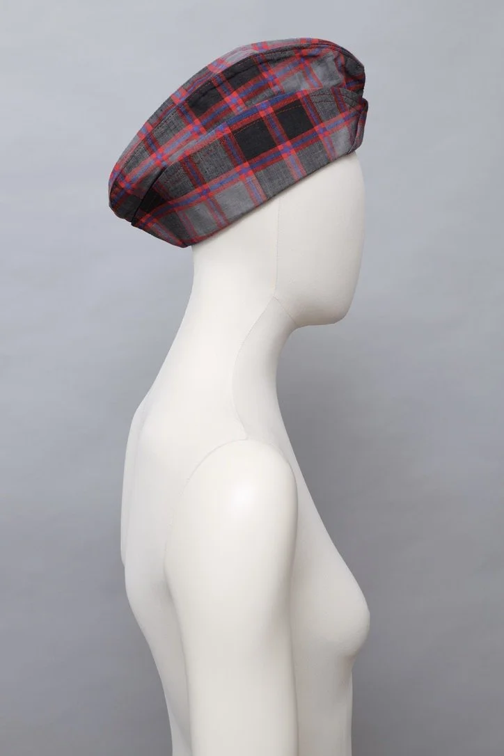 S/S 1984 Chantal Thomass pink and grey cotton tartan hat