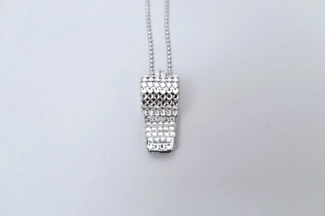 Irina Volkonskii silver toned rhinestone whistle ball chain necklace