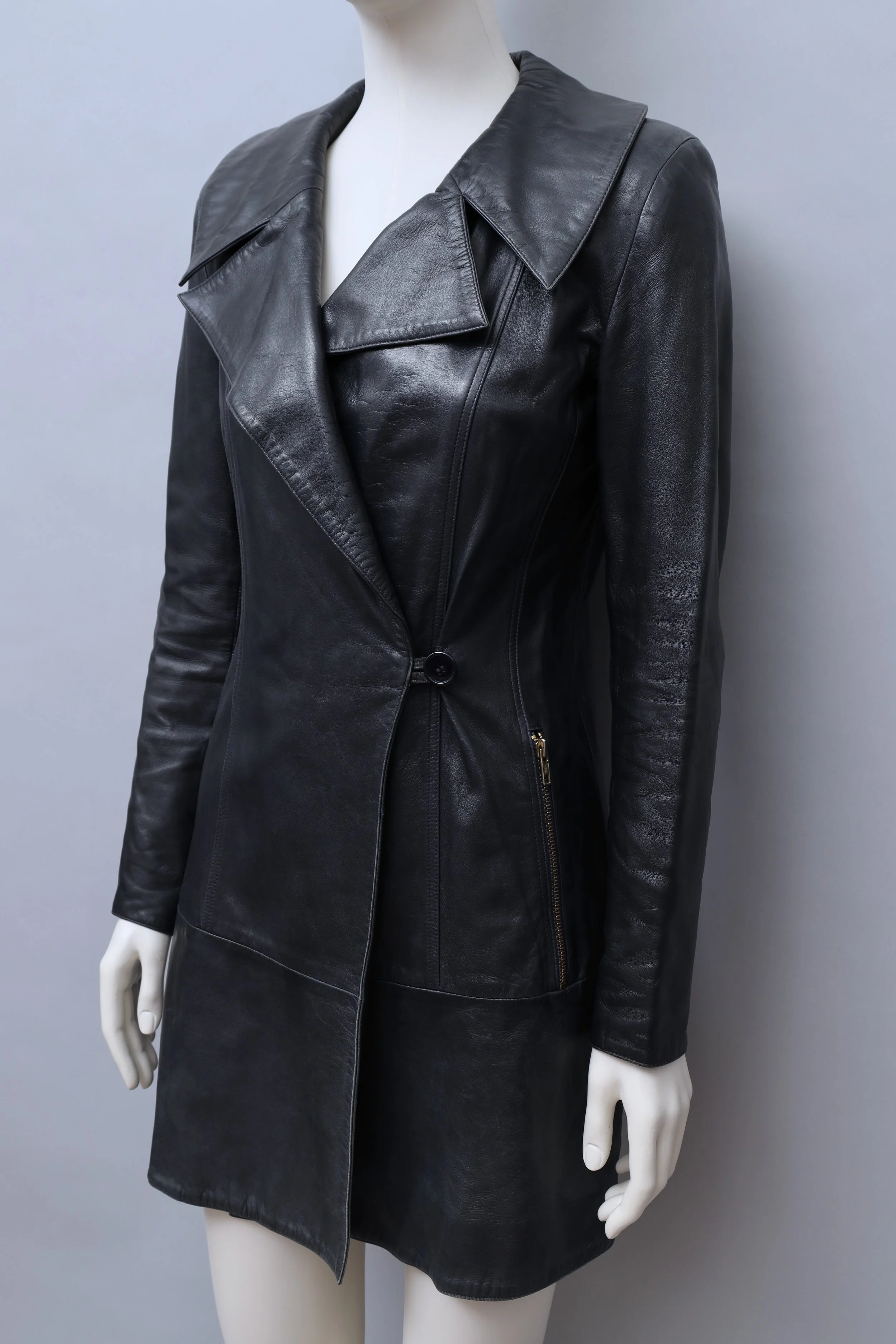 S/S 1992 Claude Montana pour Idéal Cuir black lamb leather coat