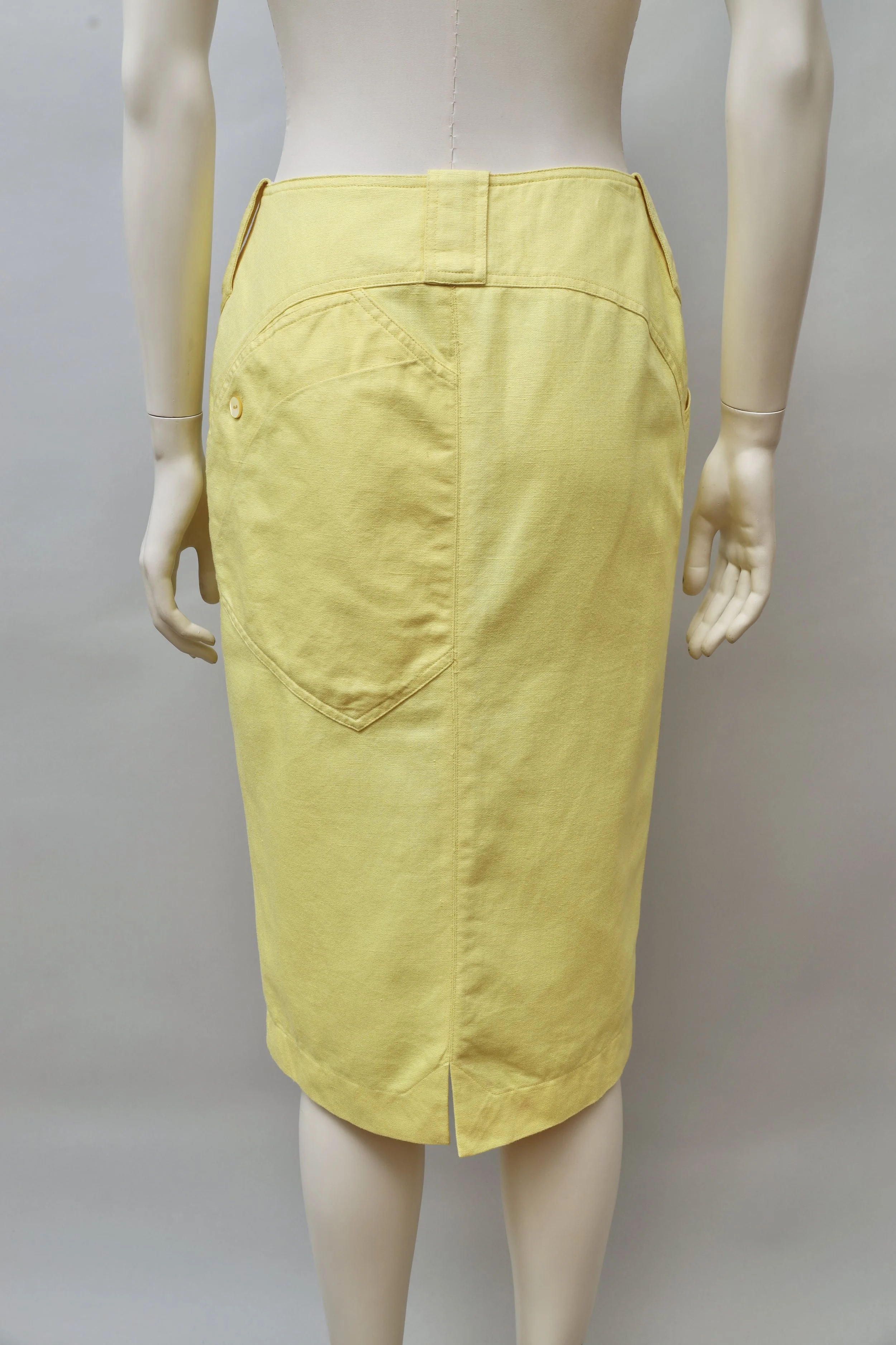 1980s Claude Montana yellow cotton asymmetrical wrap skirt