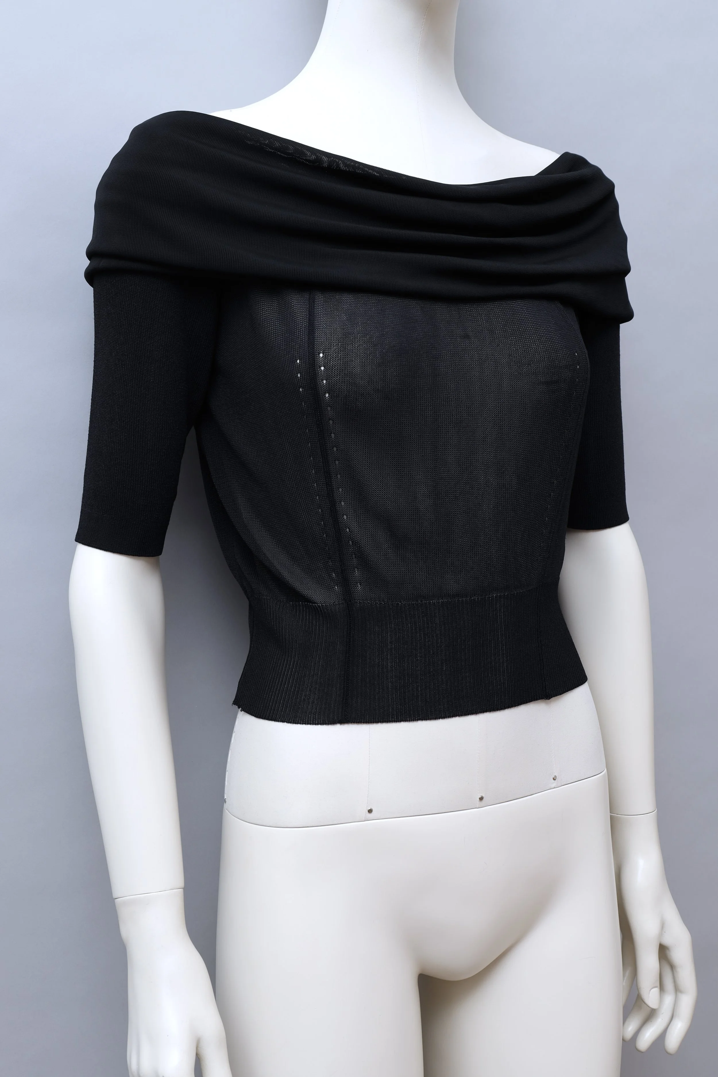 1990s Jean Paul Gaultier black knit off shoulder top