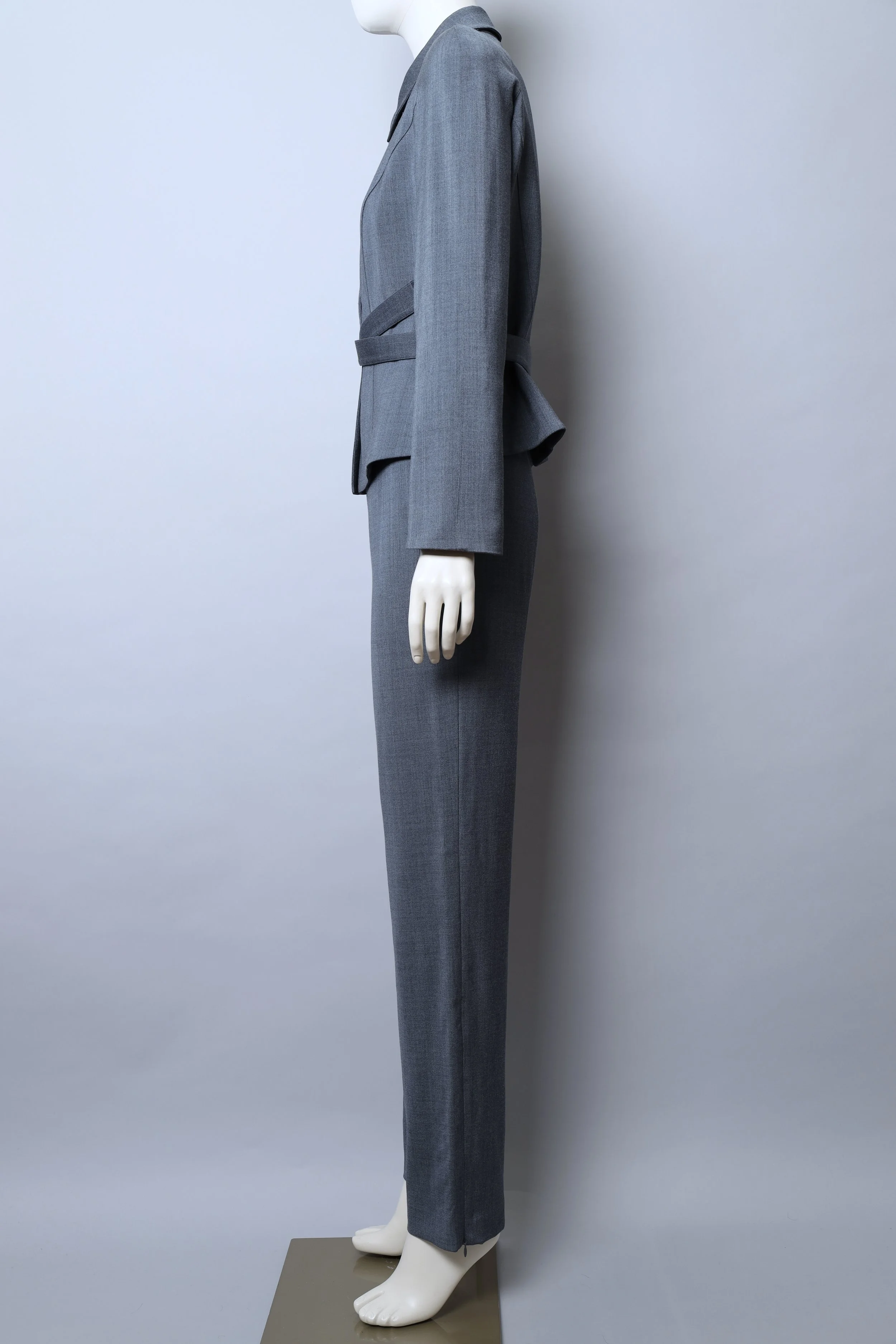 early 2000s Mugler grey belted blazer and pant suit