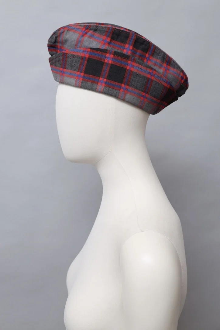S/S 1984 Chantal Thomass pink and grey cotton tartan hat