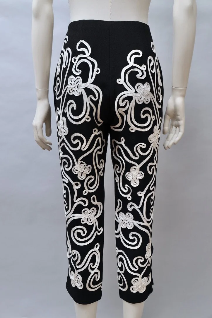 S/S 1988 Norma Kamali black and white passementerie pants
