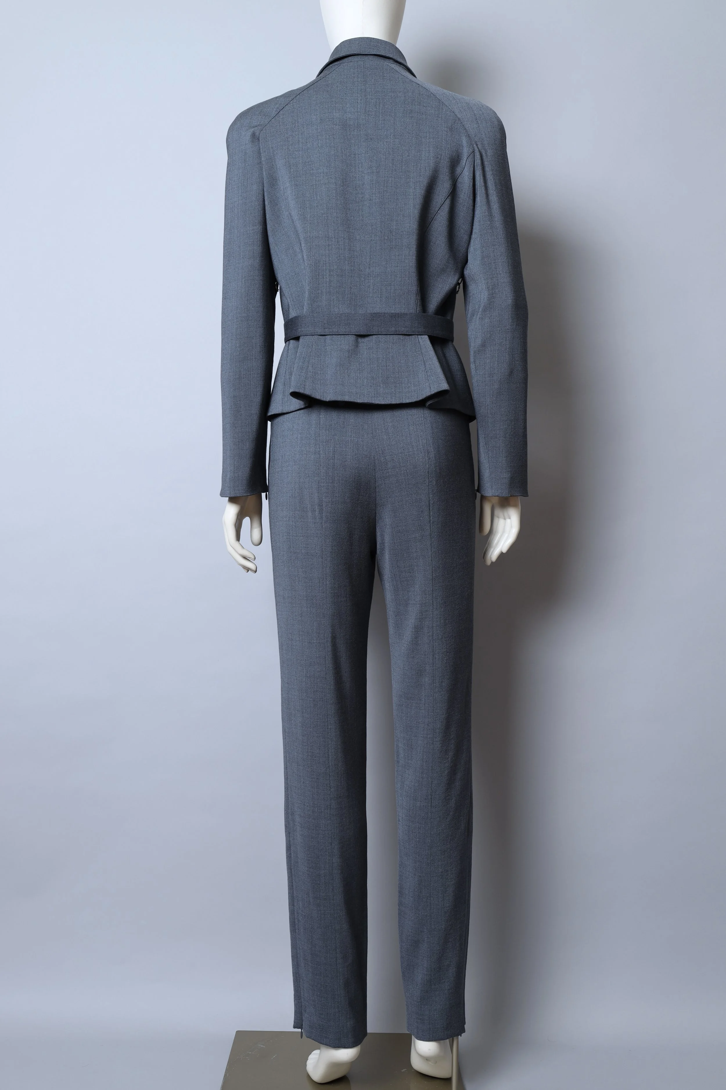 early 2000s Mugler grey belted blazer and pant suit