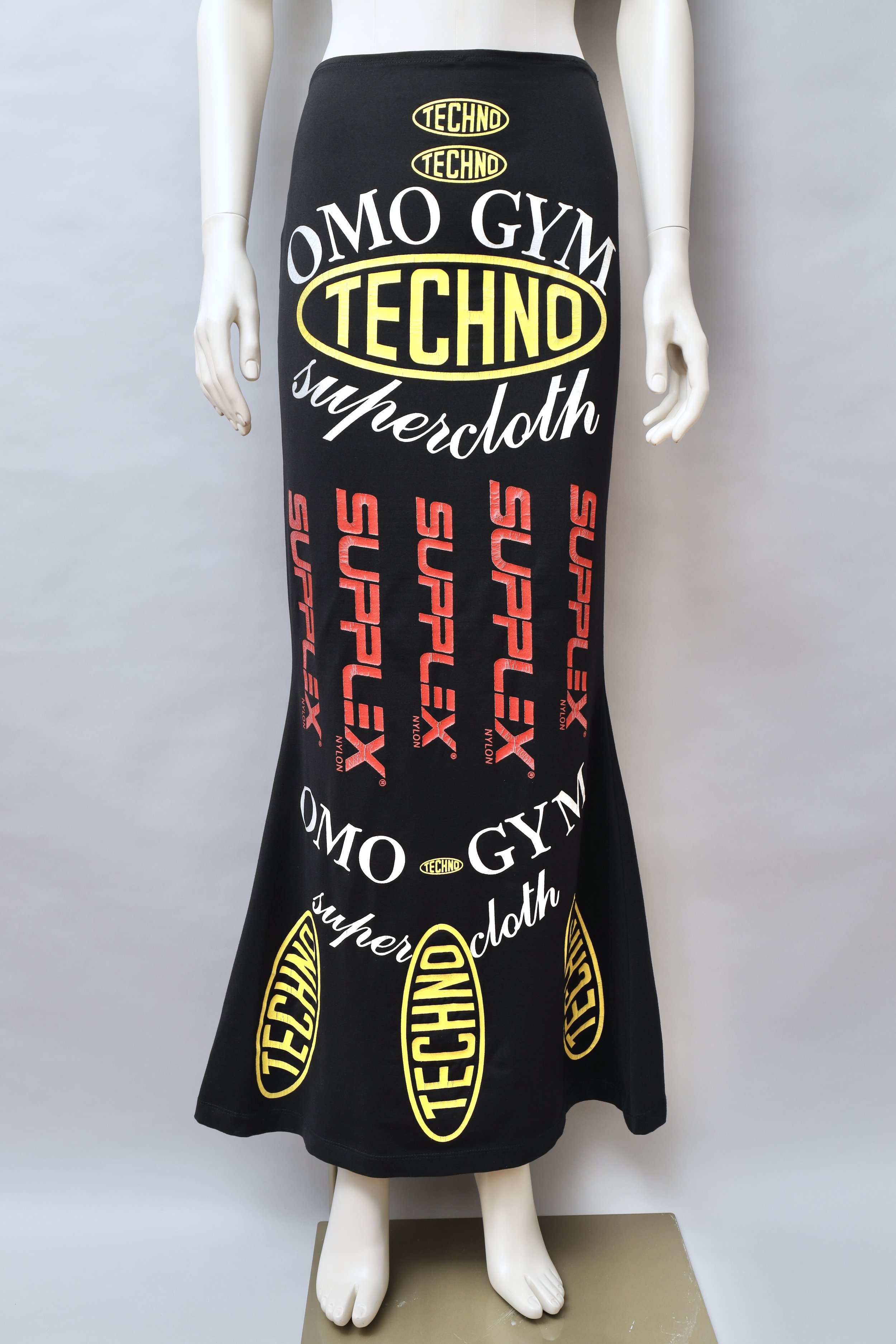 1990s Norma Kamali OMO gym techno print maxi skirt