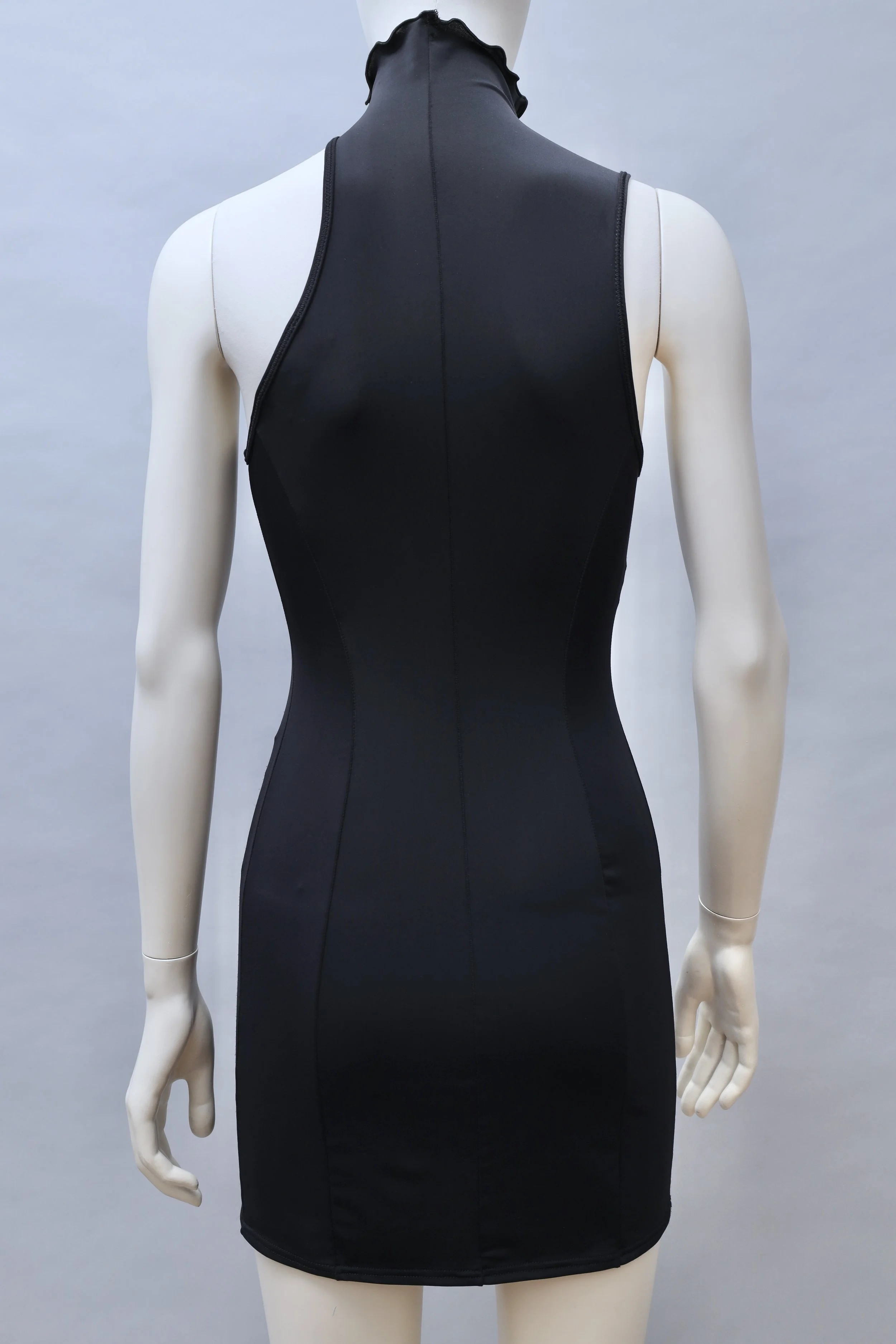 2000s Omar Piragino turtleneck black cat print dress