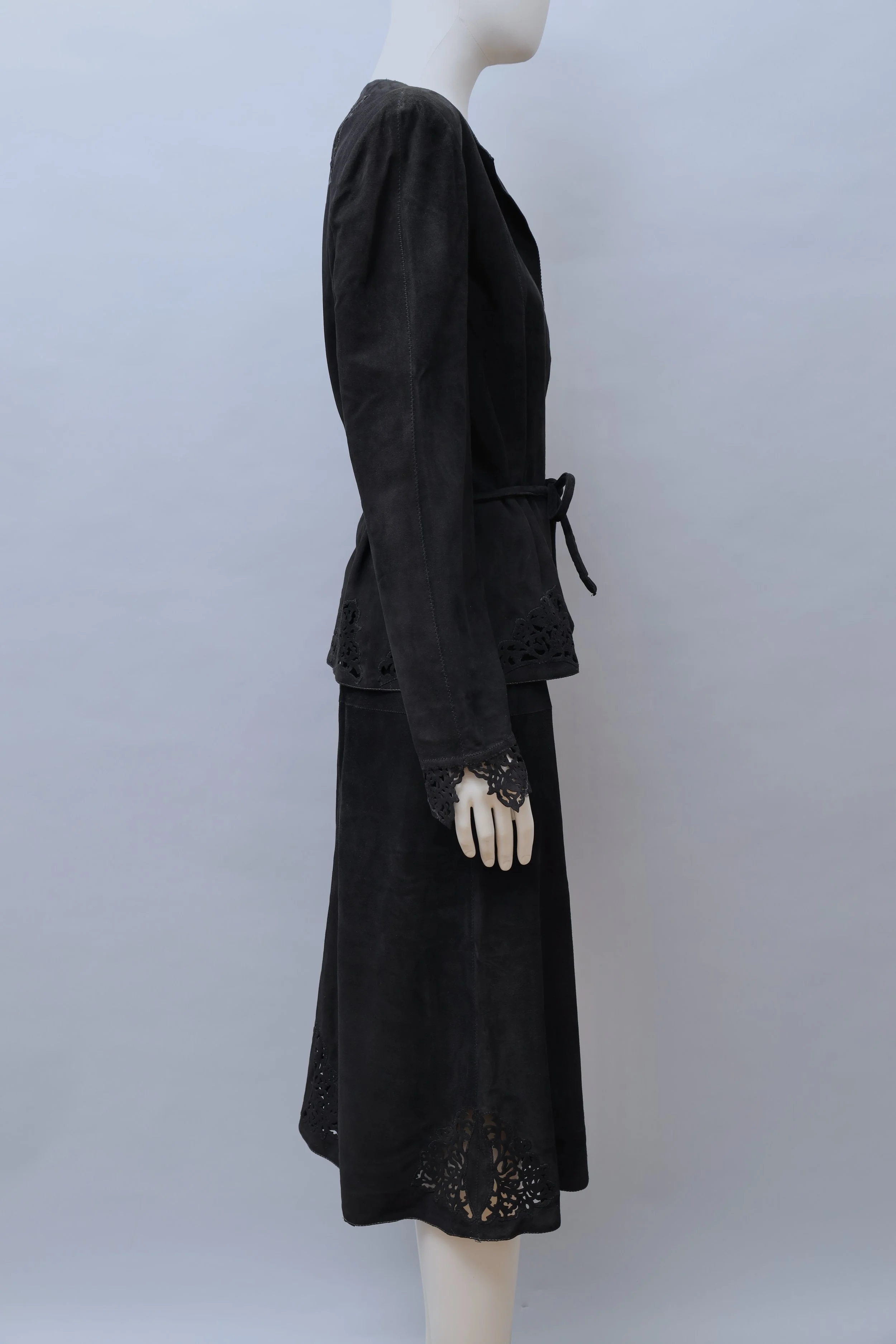 1970s Roberto Cavalli black butterfly laser cut suede ensemble
