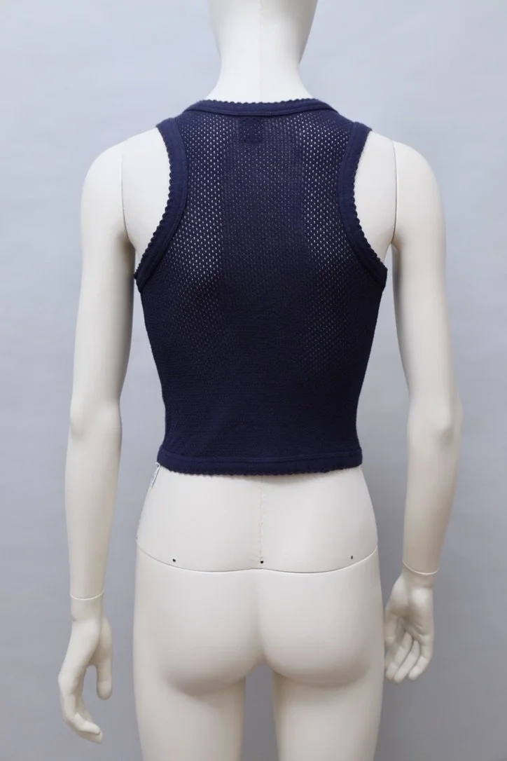 early 1970s Biba navy blue perforated cotton button up vest