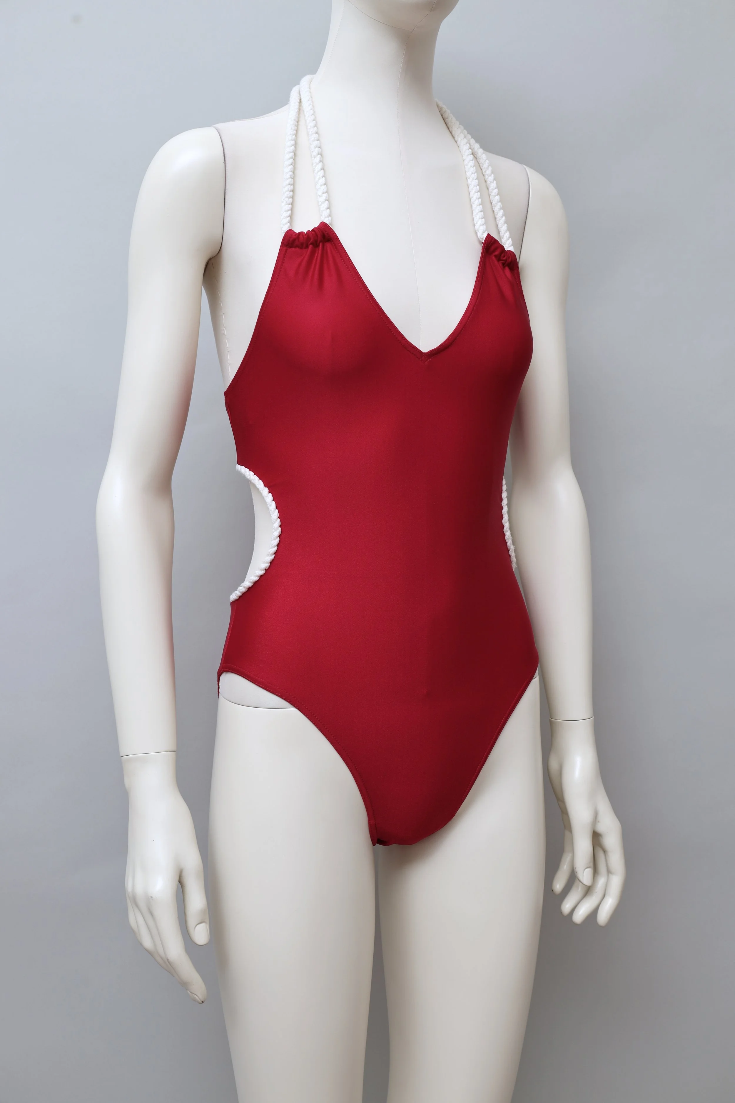 S/S 1993 Chantal Thomass red rope trim cut-out swimsuit