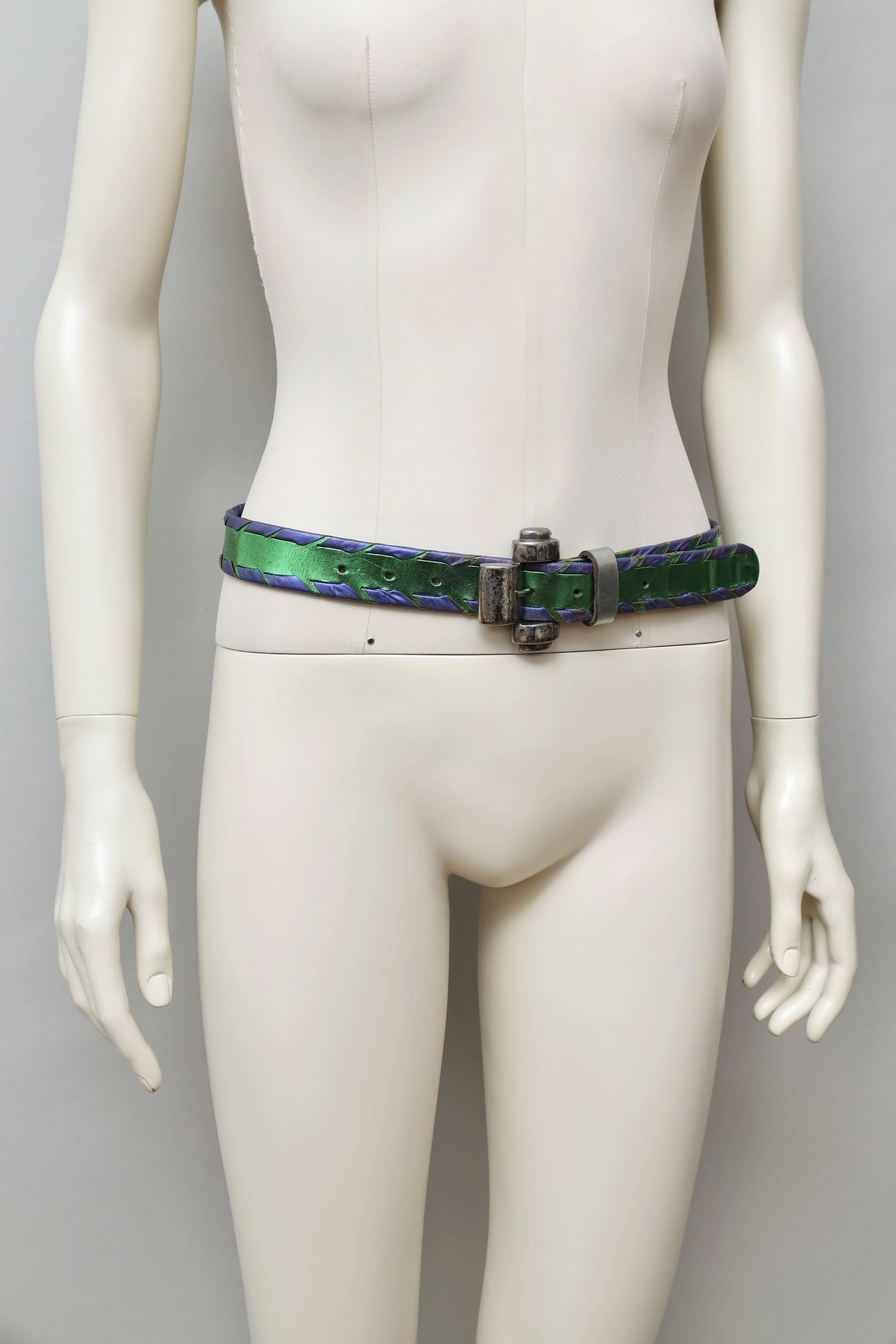 1990s Rifat Ozbek art deco metallic leather belt