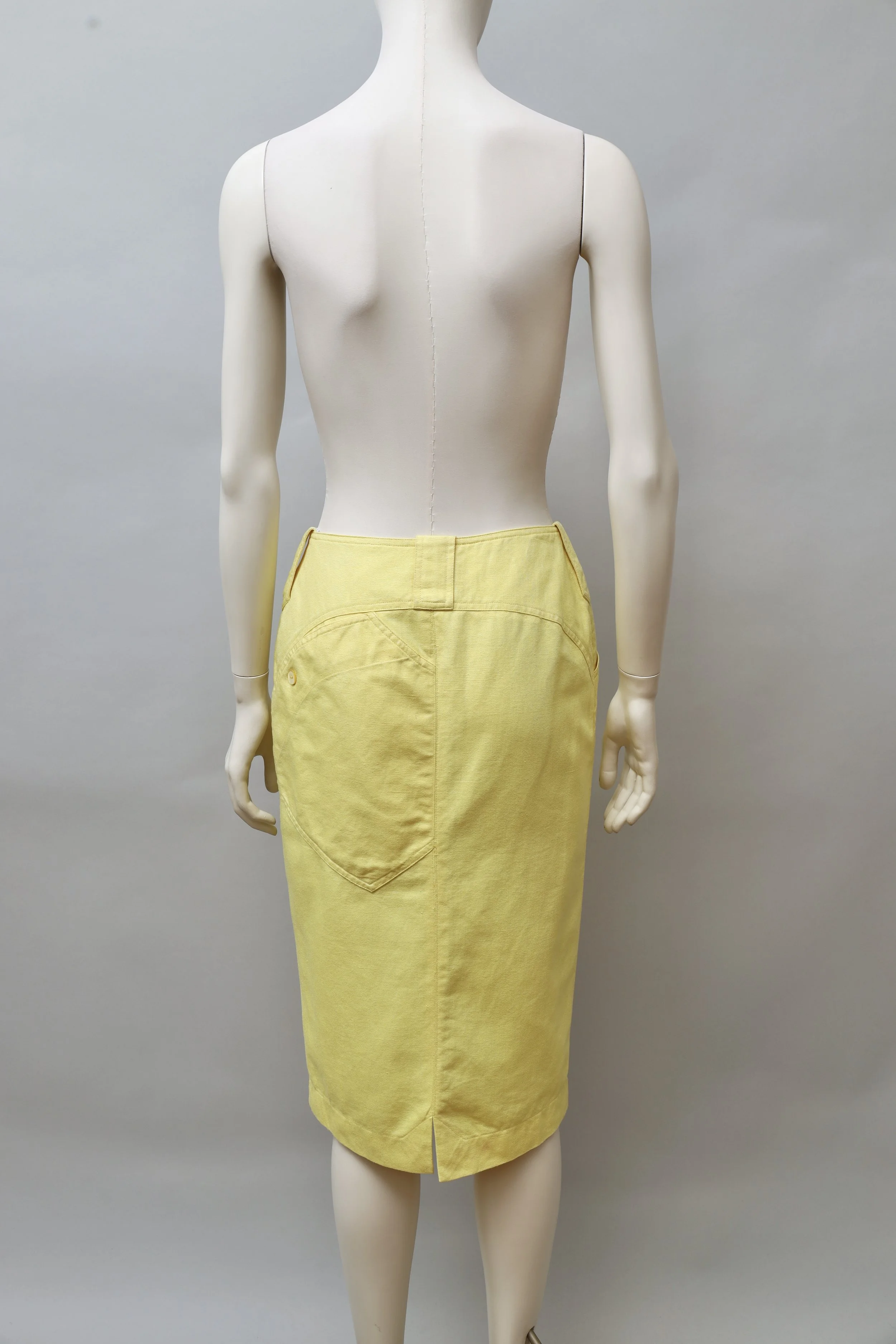 1980s Claude Montana yellow cotton asymmetrical wrap skirt