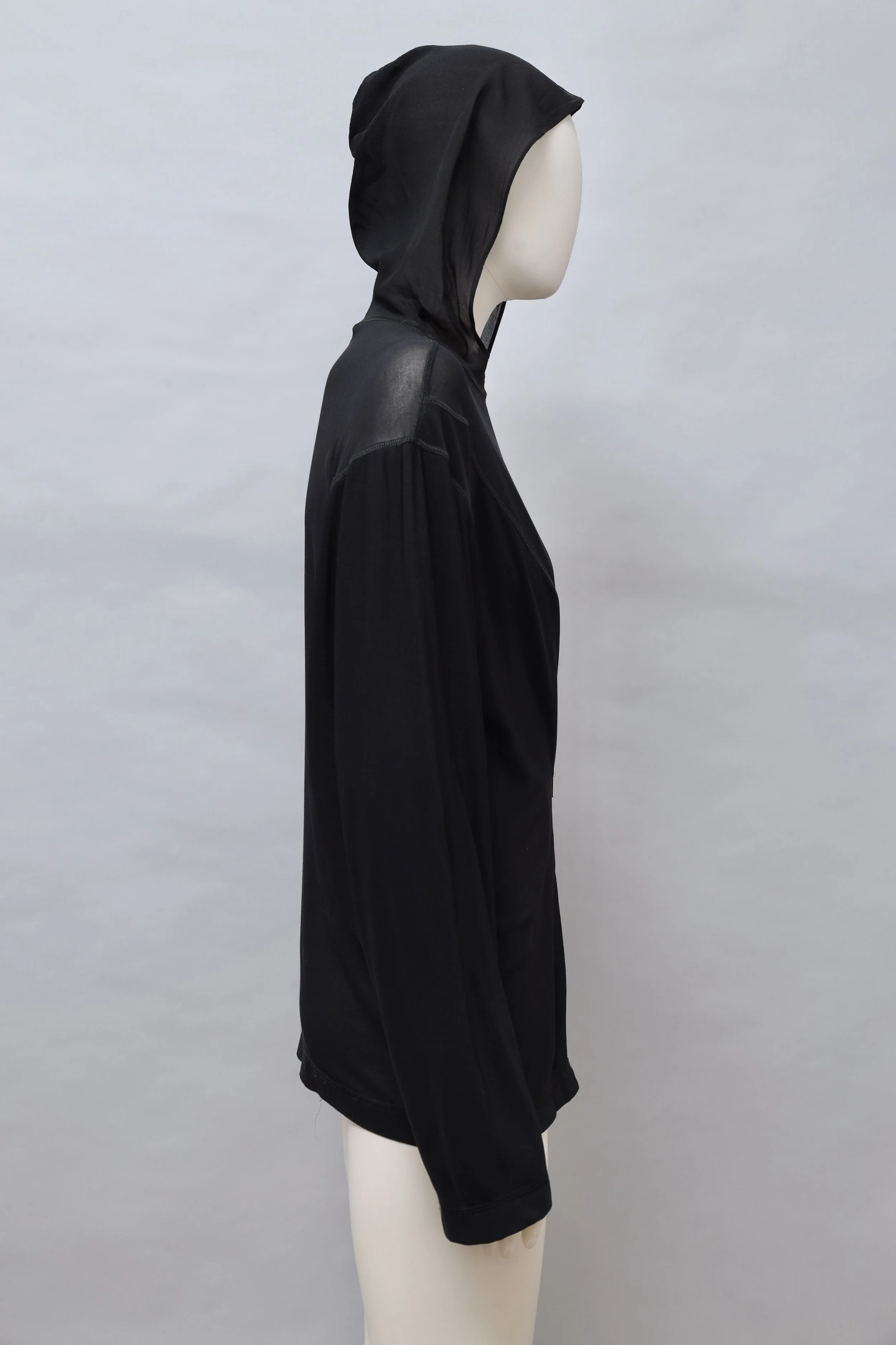 F/W 1990 Chantal Thomass black fleece jersey and silk muslin zip batwing hoodie