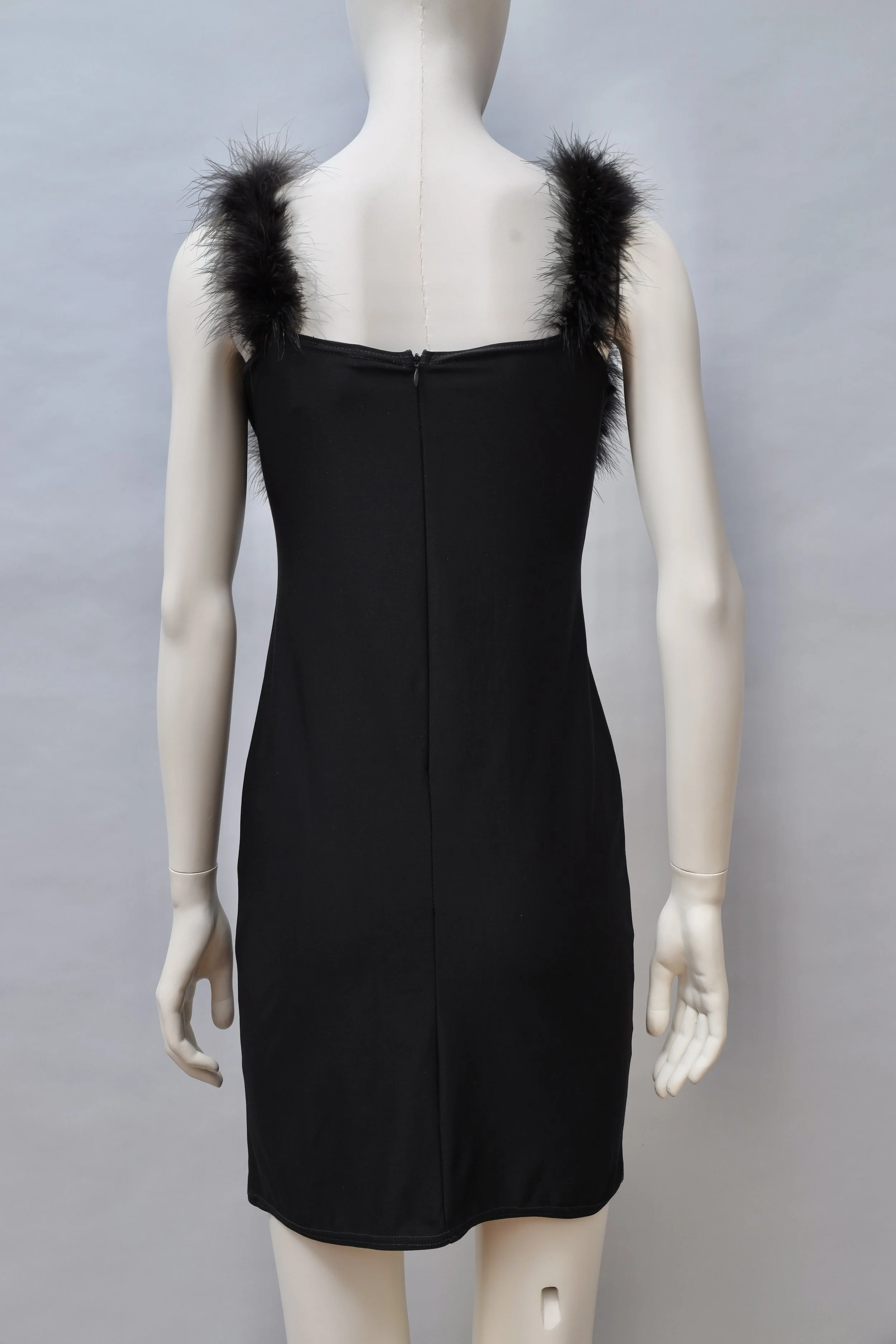 F/W 1991 Chantal Thomass black marabou feather mini dress