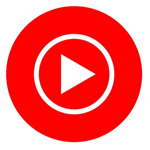 Red circular button with a white play symbol in the center.