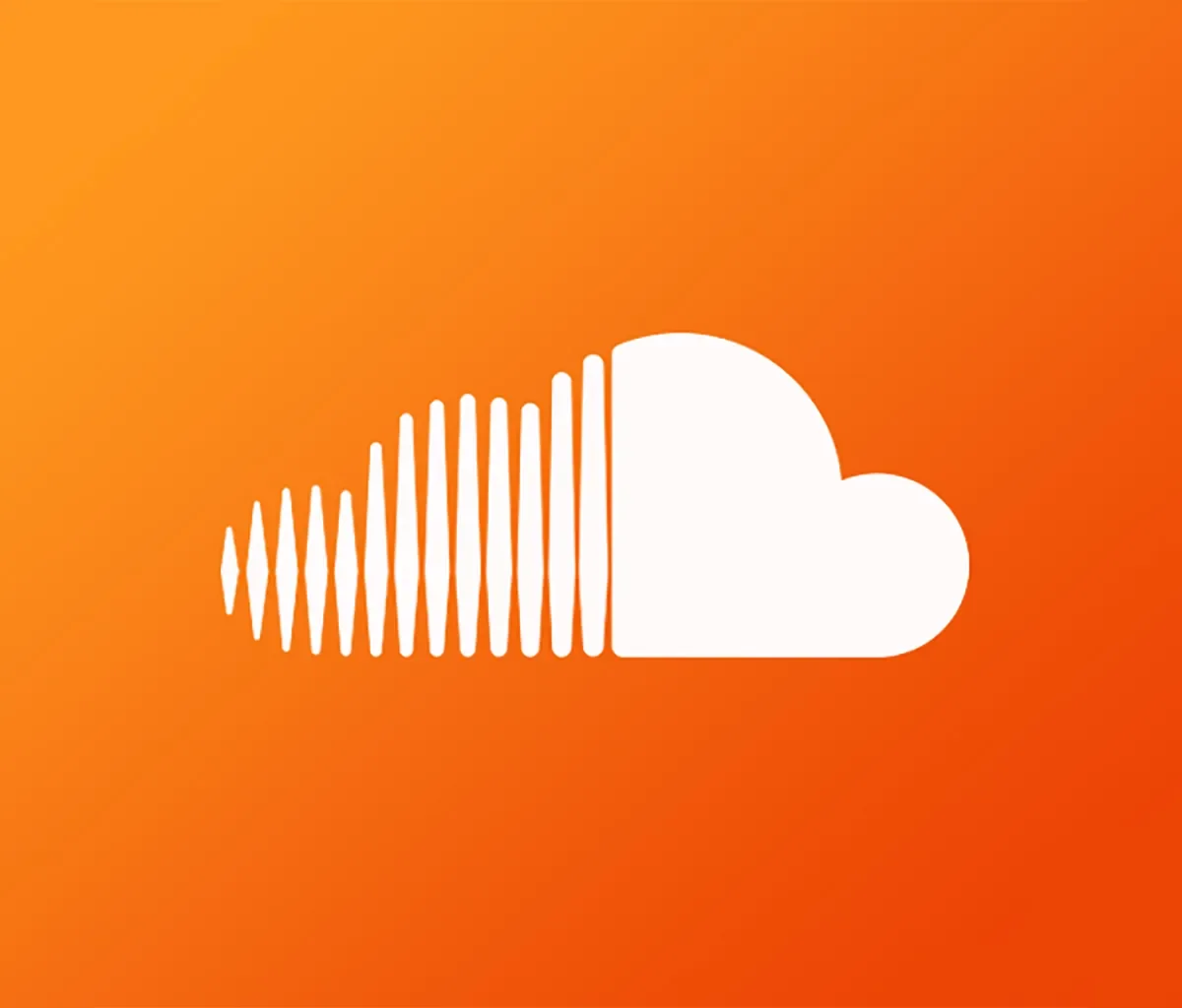 White cloud icon with sound wave pattern on an orange background.