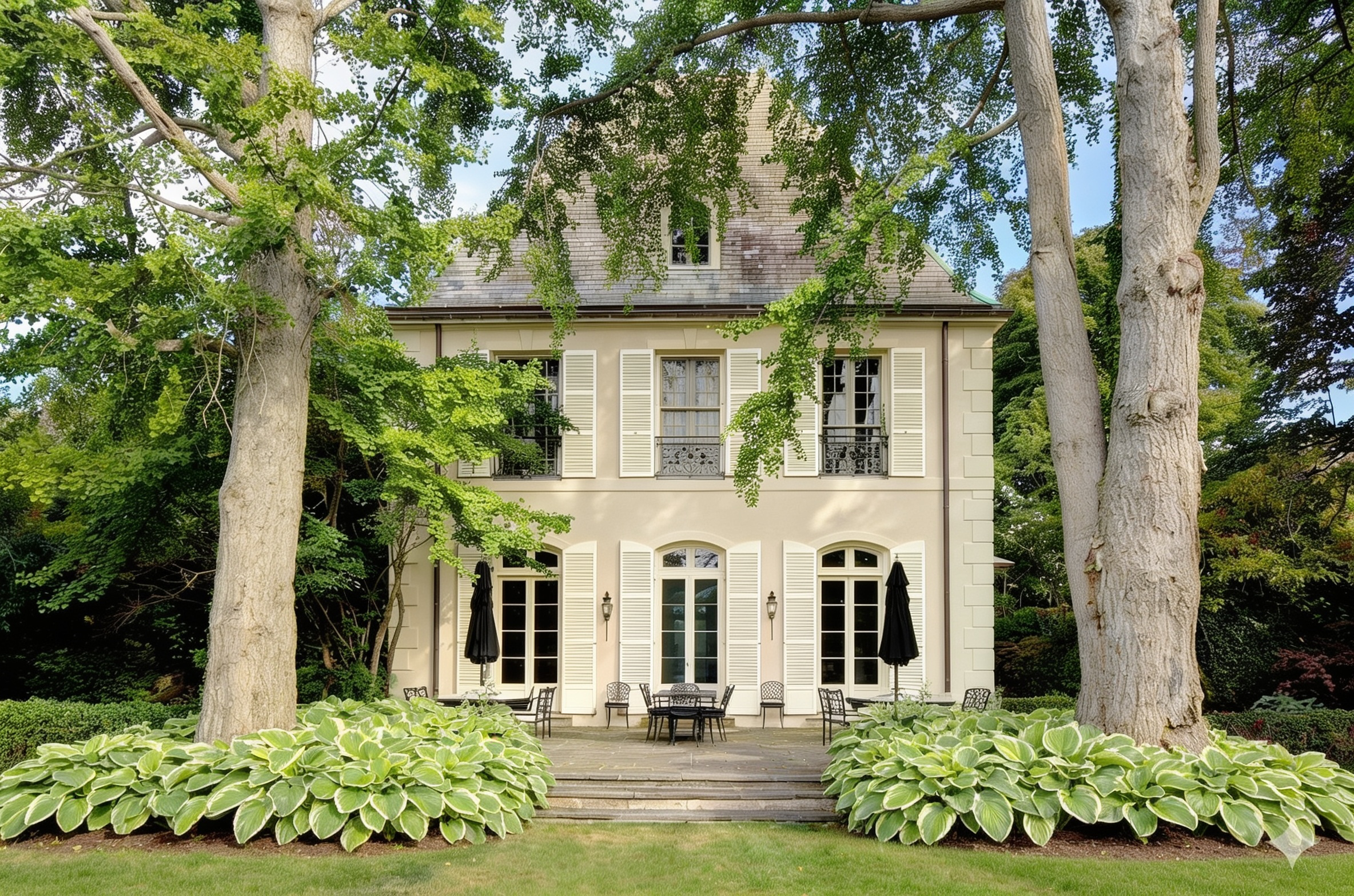 The facaded of the building will be restored with a new coat of plaster in a soft, touch of pink, stucco with shutters painted in the same shade,