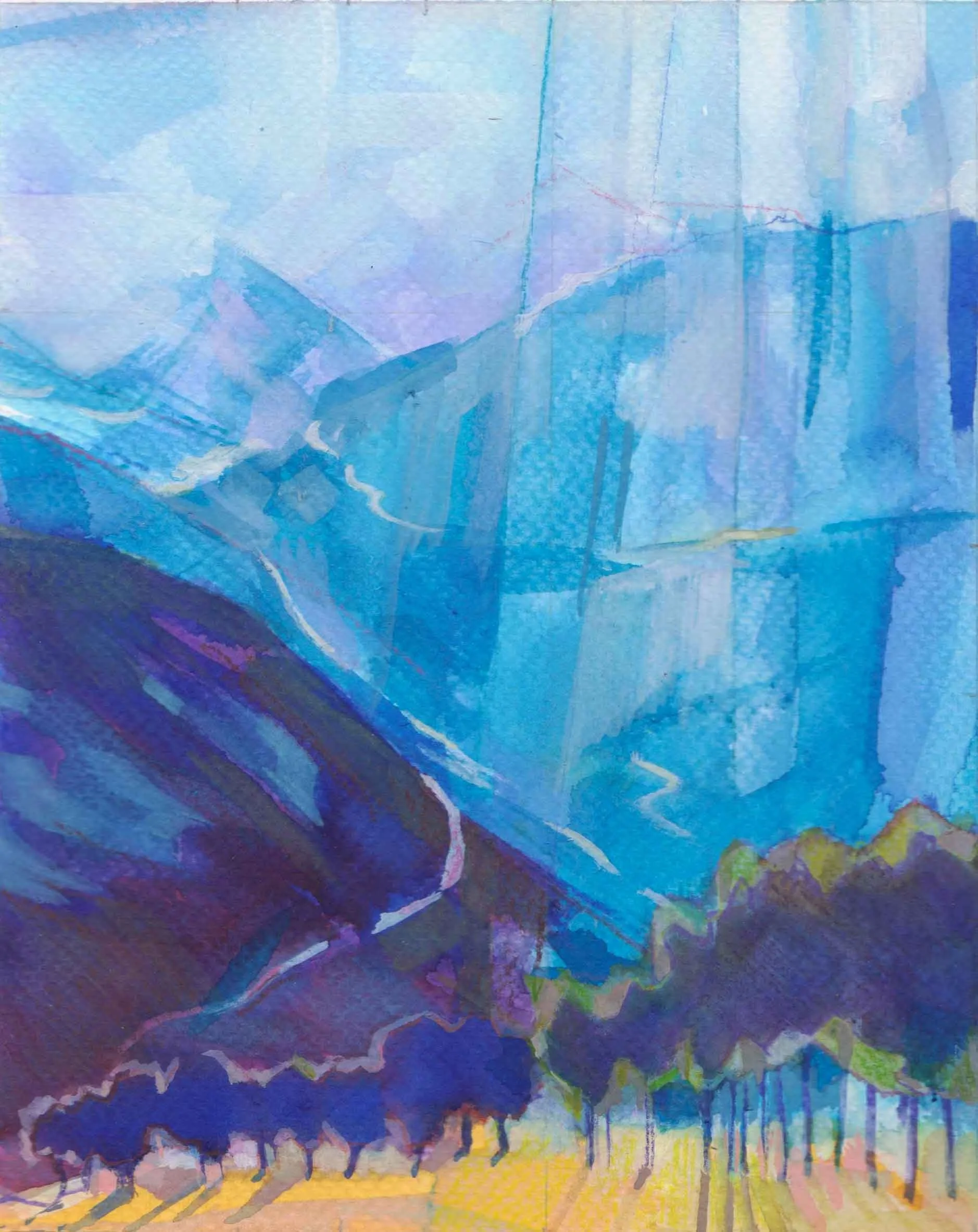 Valley Roads Study, watercolour 200 x 150