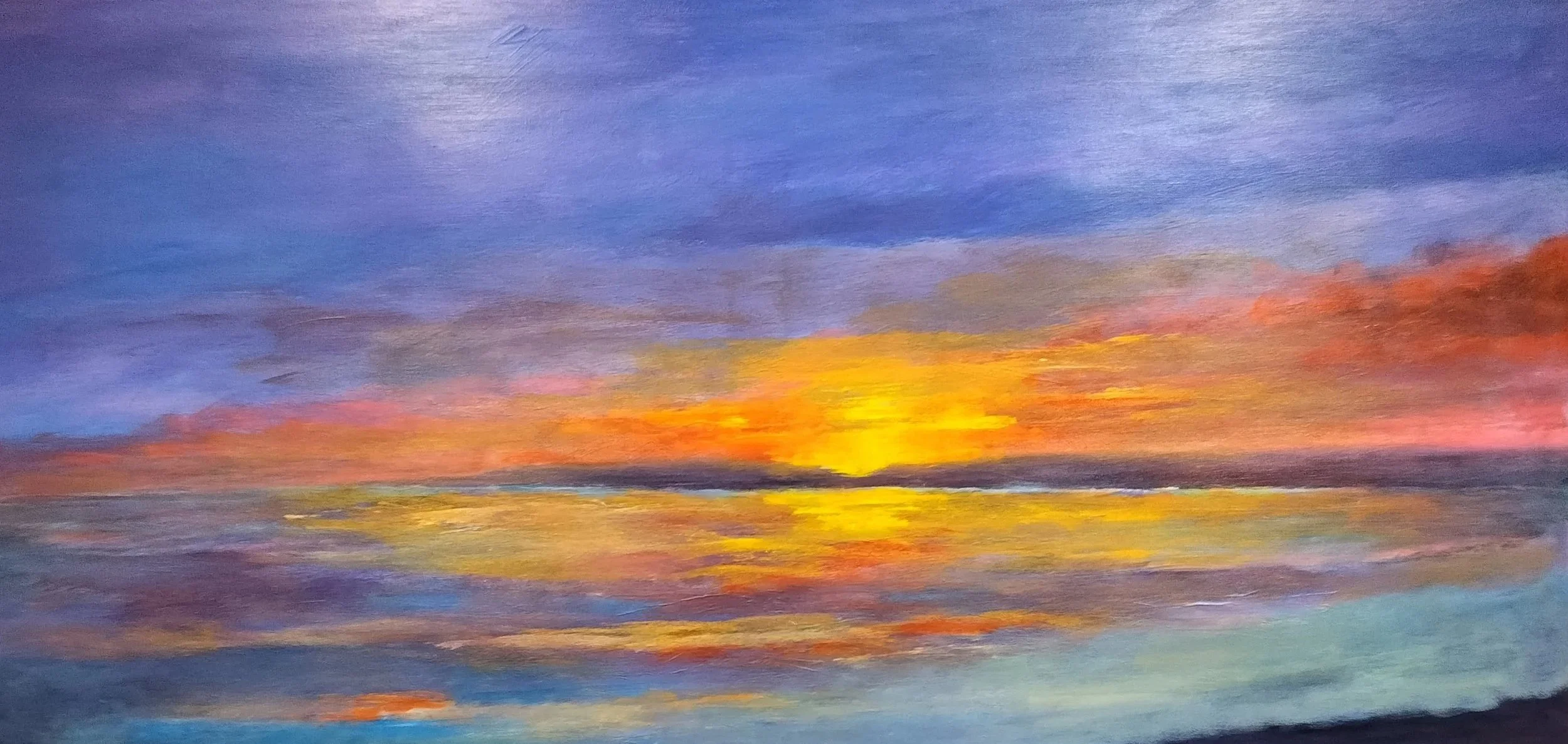 Evening Glow. Acrylic on stretched canvas, 60cms X 140cms, Price: €495